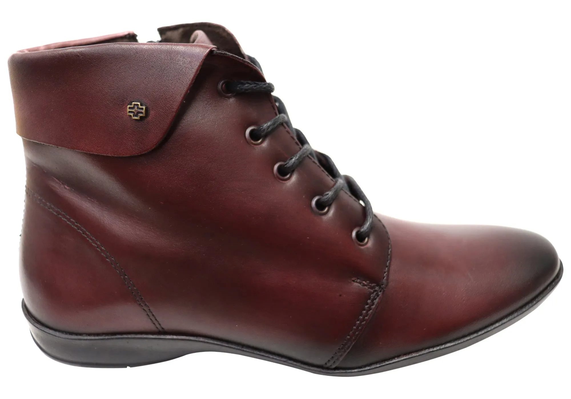 Wide Cut Perlatto Marie Womens Comfortable Leather Ankle Boots Made In Brazil