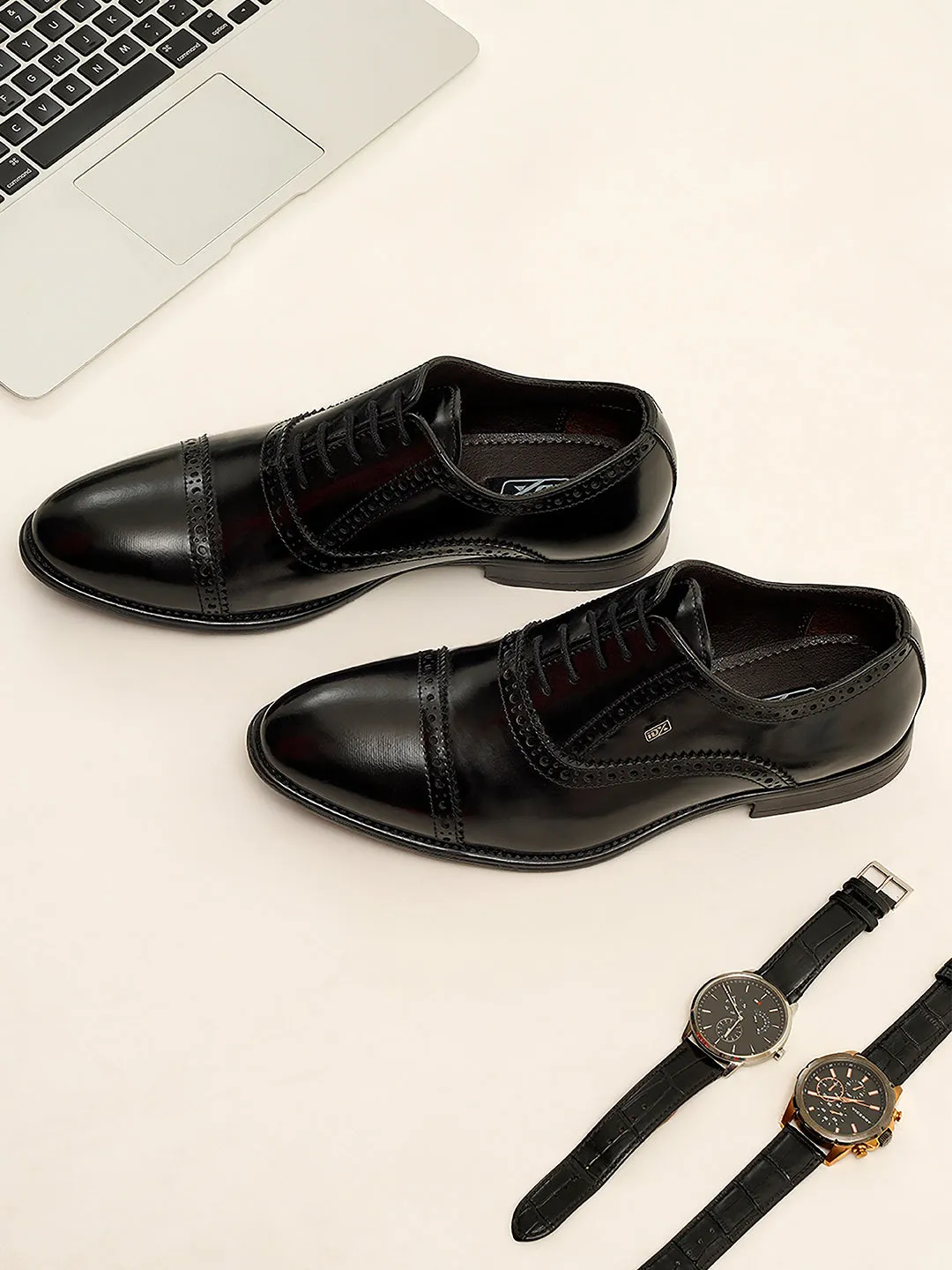 Men's Black Regular Toe Lace Up Formal (IX2033) Quick Pace Elastic laces