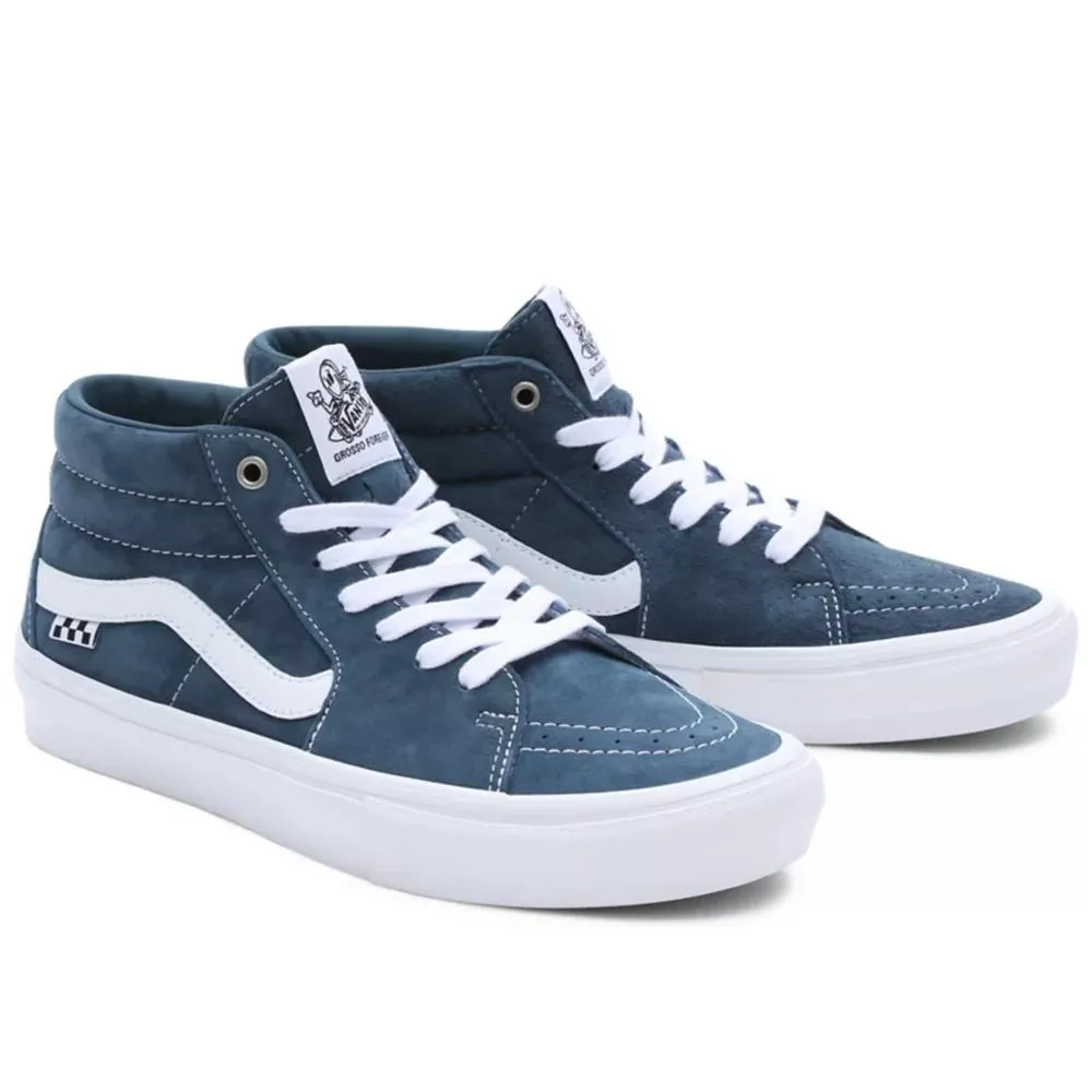 Retro Core Slip On Vans Skate Grosso Mid Pig Suede - Blue/White