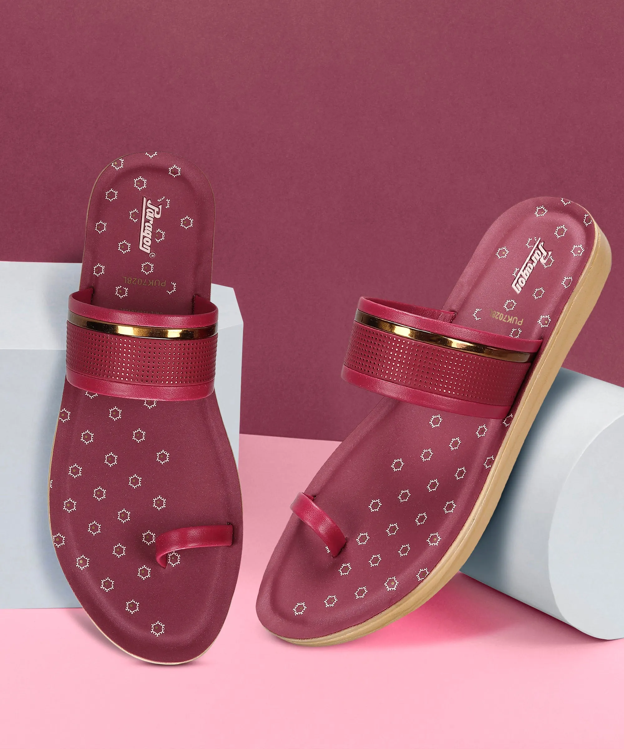 Paragon Women's Slip On Flat Maroon Sandals | Durable Dailywear Sandals Adjustable Design