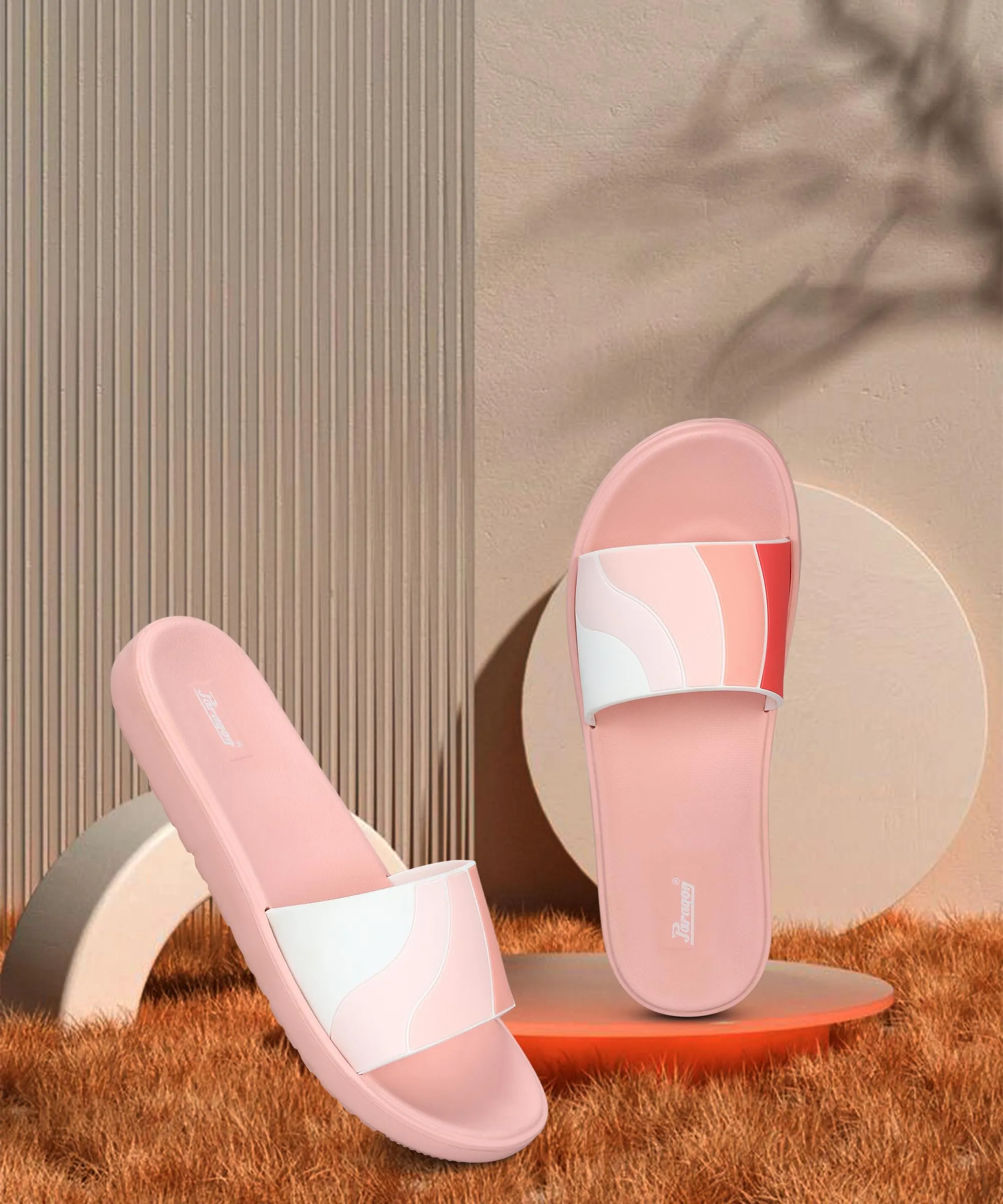 Stable Paragon Women's Peach Sliders with Cushioned Sole for Everyday Use