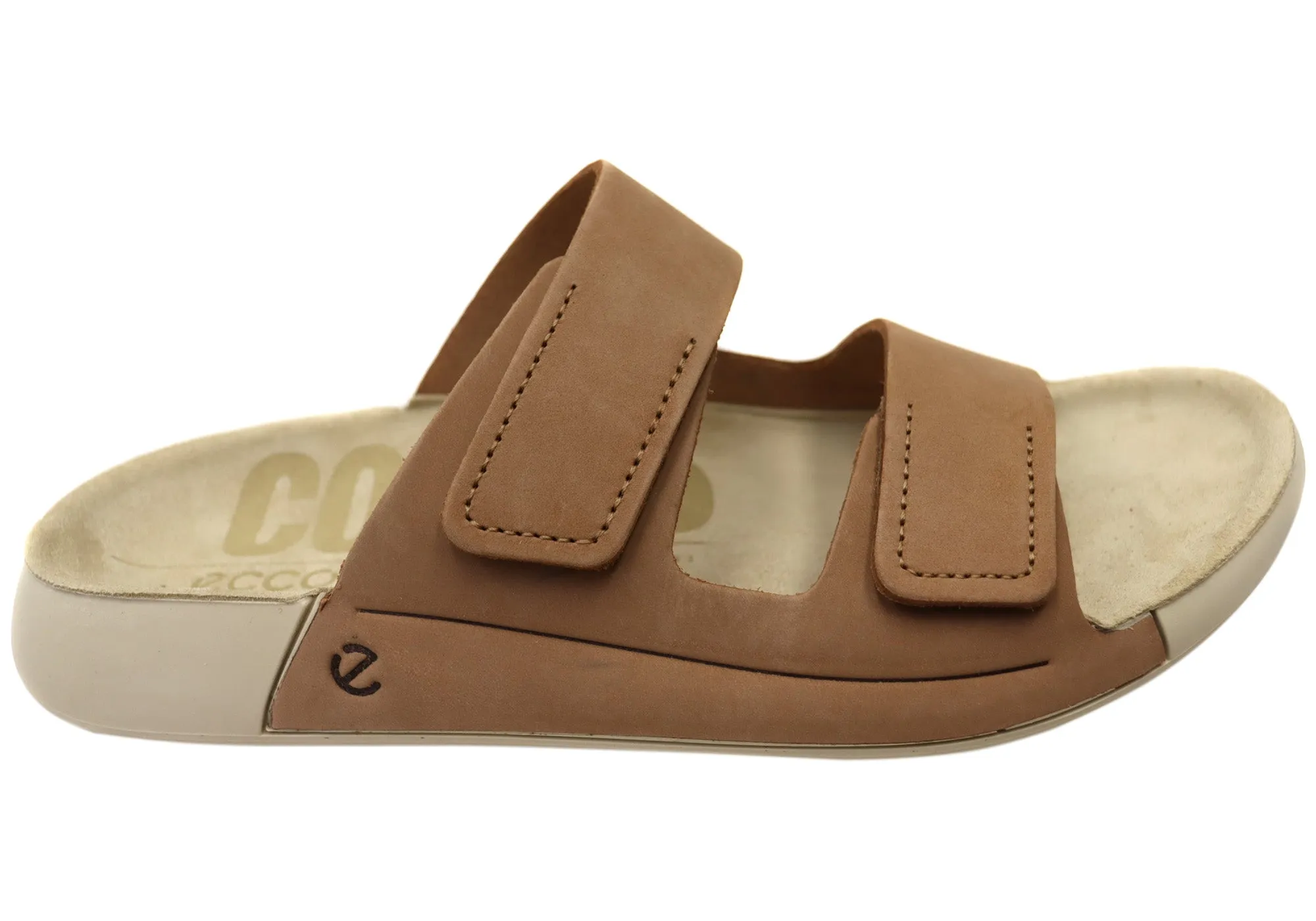 ECCO 2nd Cozmo Womens Comfortable Leather 2 Strap Slide Sandals Summer Ease Everyday Walking Shoes