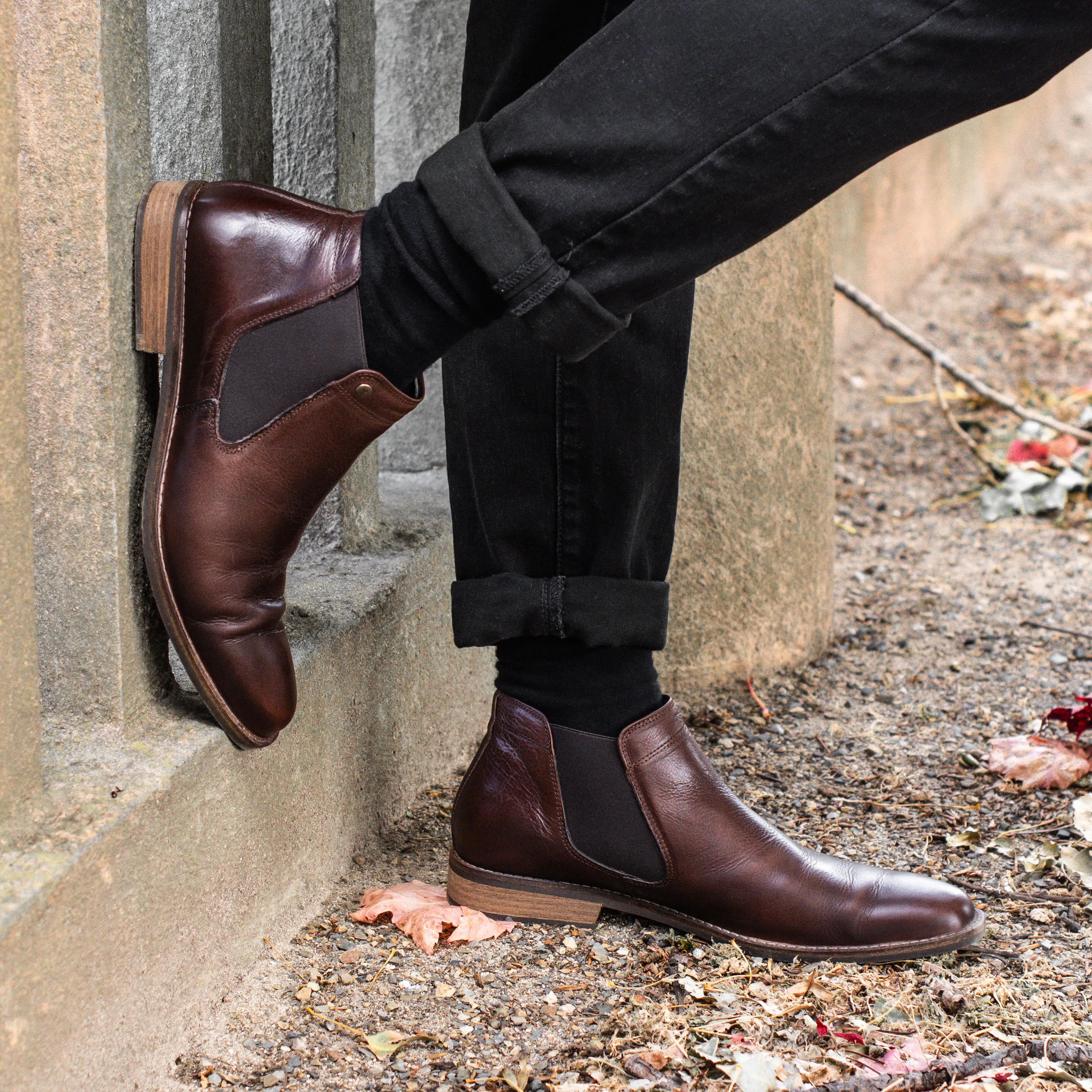Protective Sole High Traction Mountain Climber Drake Chelsea Boots Dark Brown
