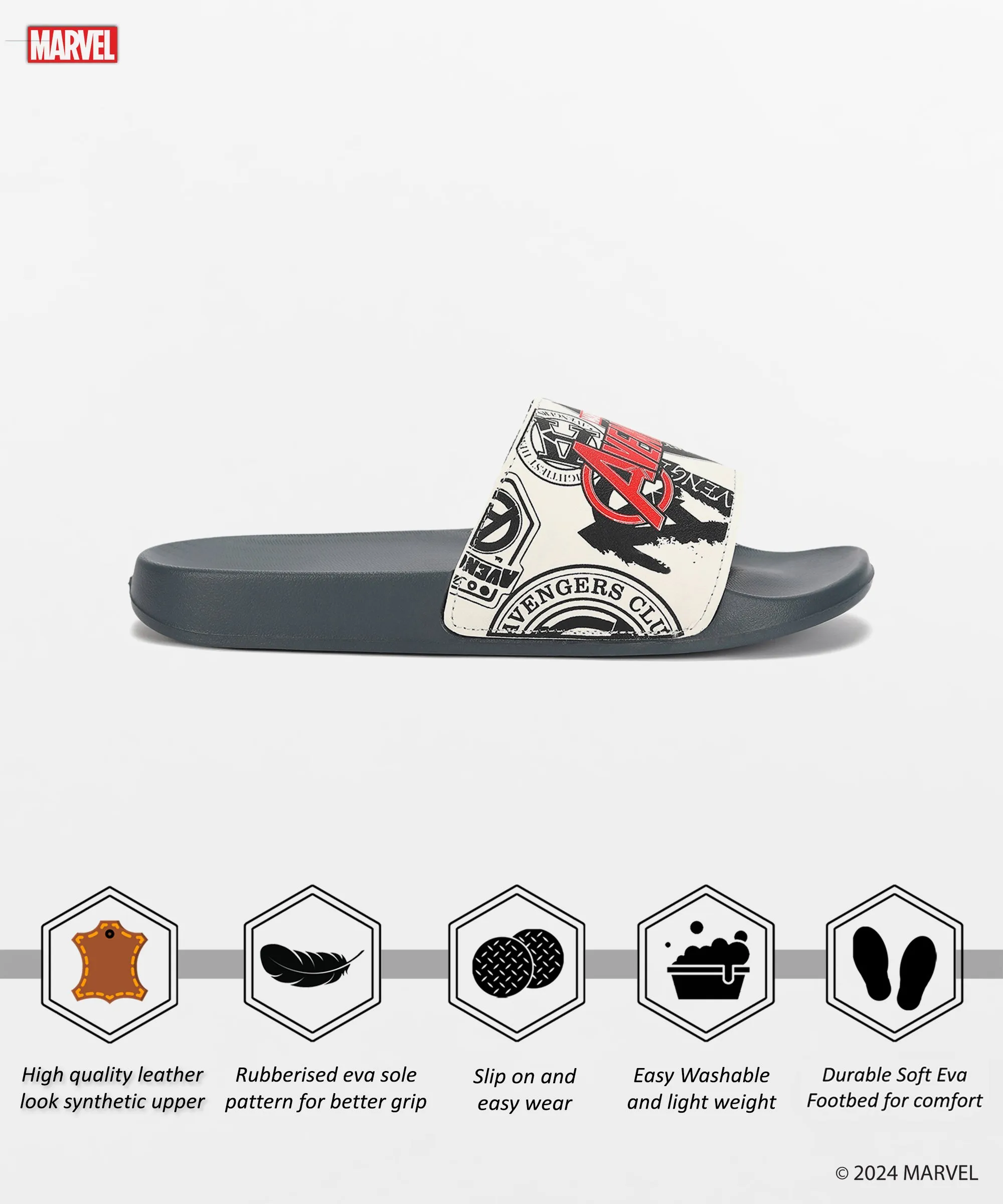 Marvel Avengers' EVMK10921G Men's White Sliders | Trendy Sliders with Durable & Cushioned Sole Construction | Waterproof & Lightweight, Perfect for Everyday Casual Wear foldable Everyday Footwear