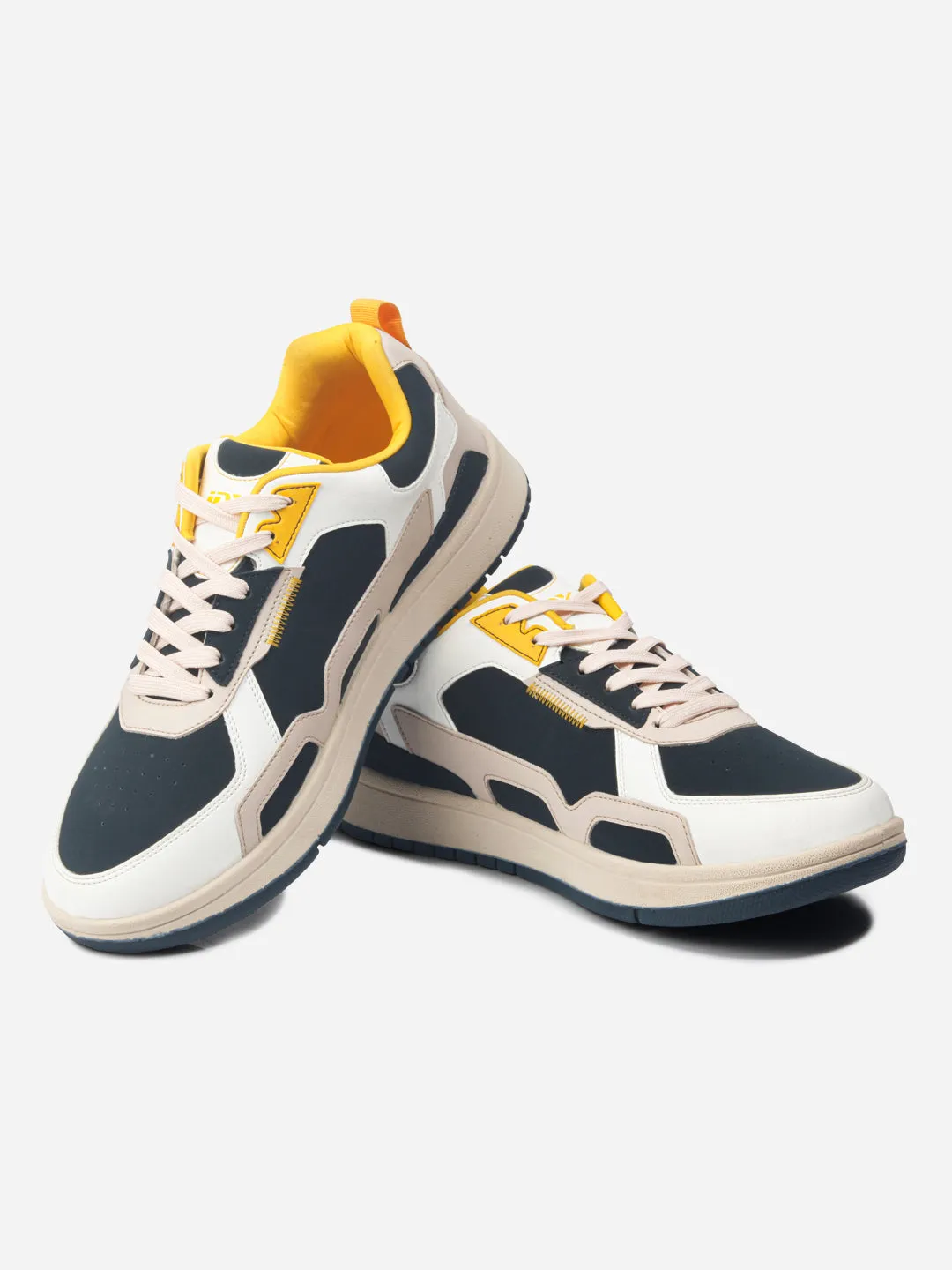Comfort Driven Design Vegan Material Option Men's White Navy Lace Up Sneakers (IX6012)