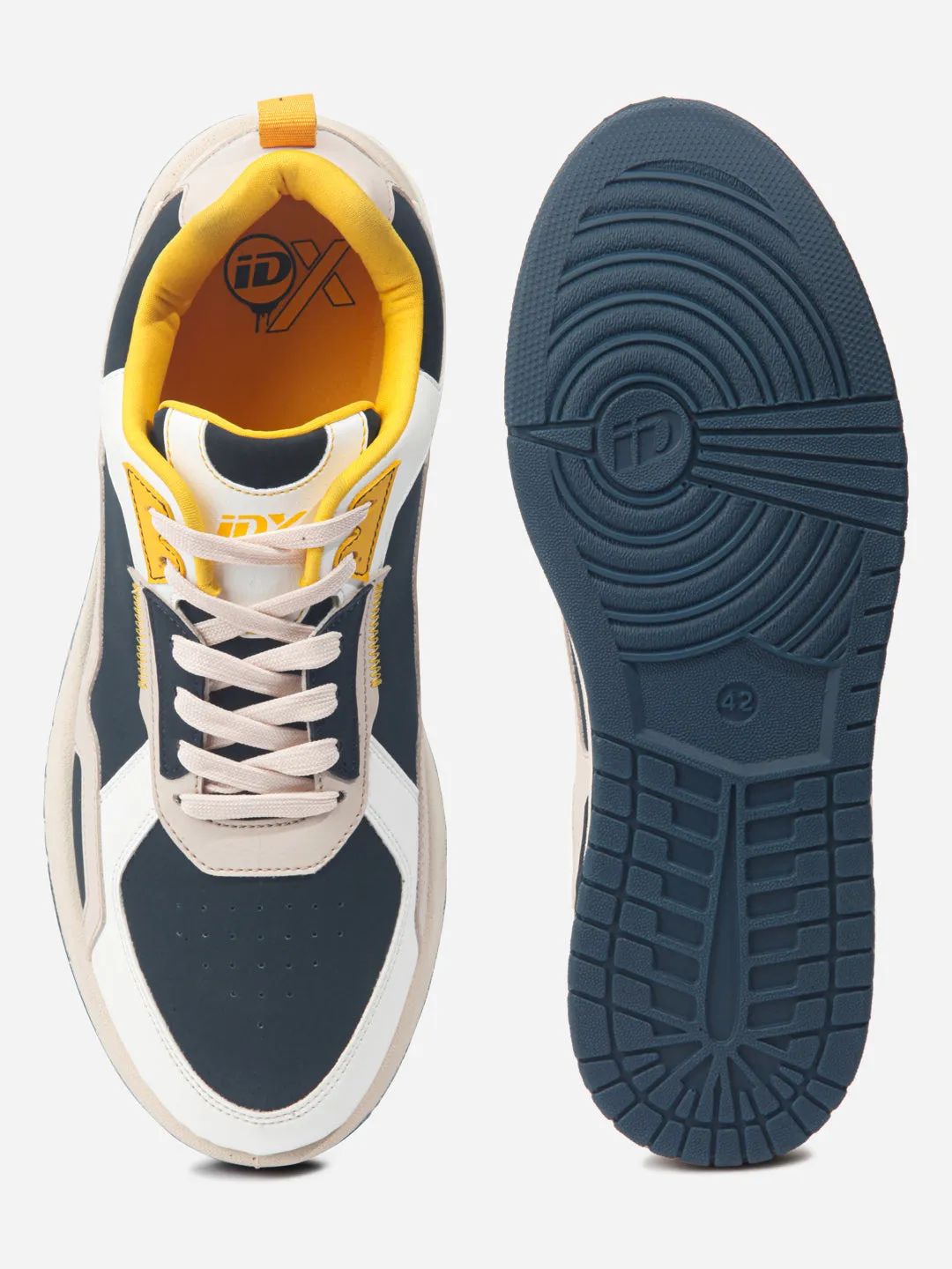 Men's White Navy Lace Up Sneakers (IX6012) Foam Pod Cushioning Padded Fit