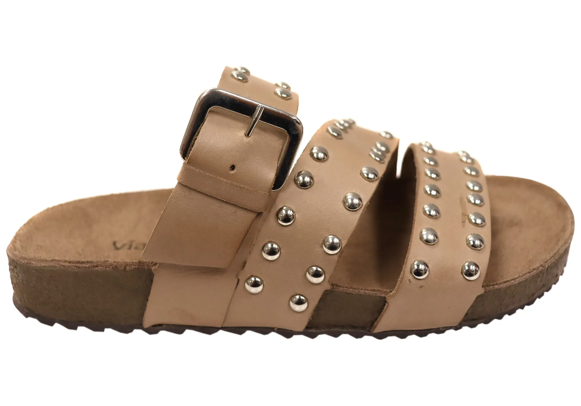 Sport Ease Step Free Via Paula Beth Womens Leather Comfort Slides Sandals Made in Brazil