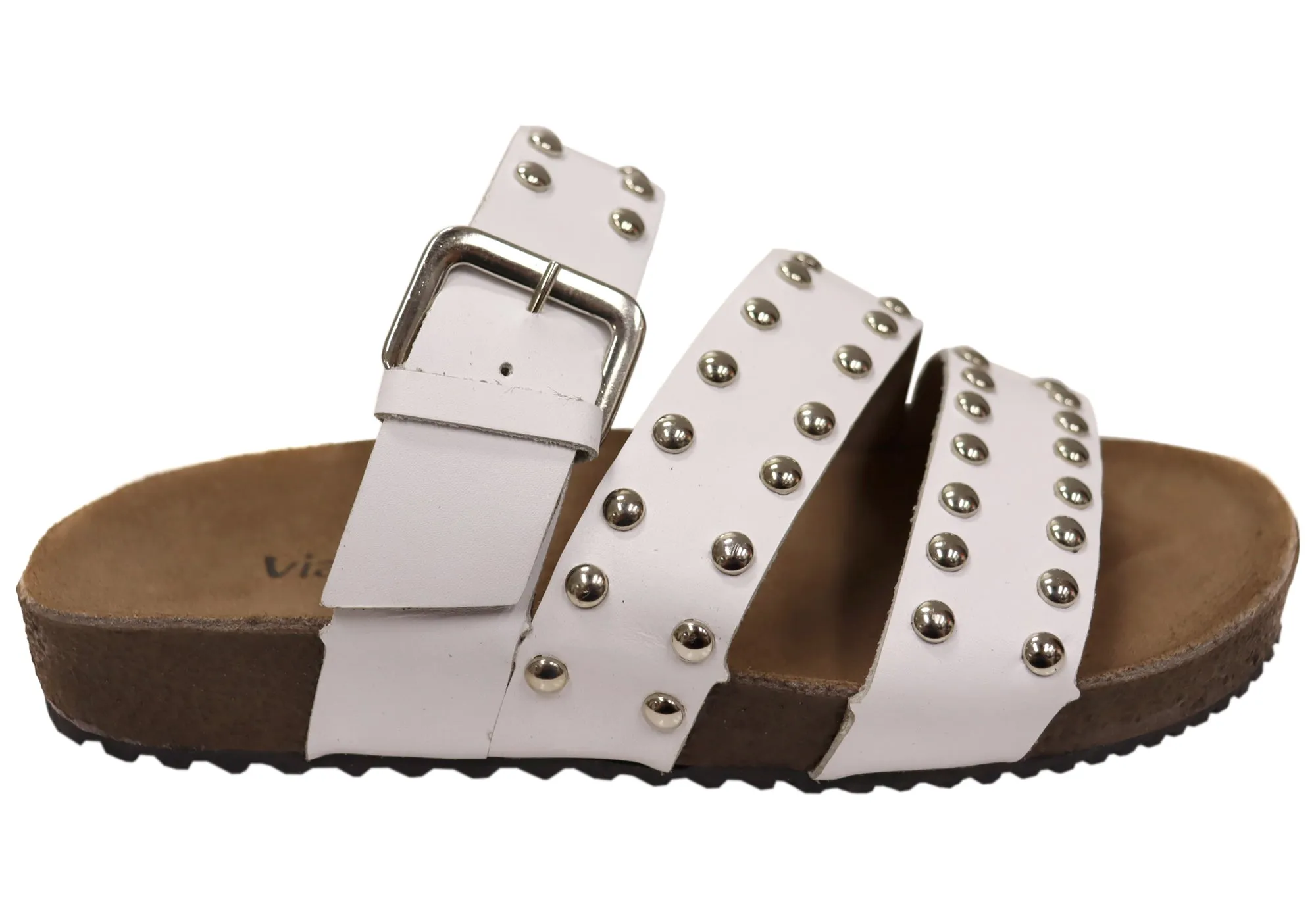 Casual Footwear for Vacation Comfy Strap Via Paula Beth Womens Leather Comfort Slides Sandals Made in Brazil