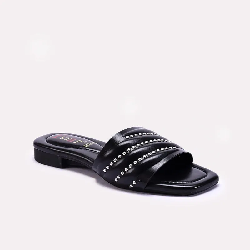 Black Casual Flat Slippers 0413185 Step Free Quick Flow