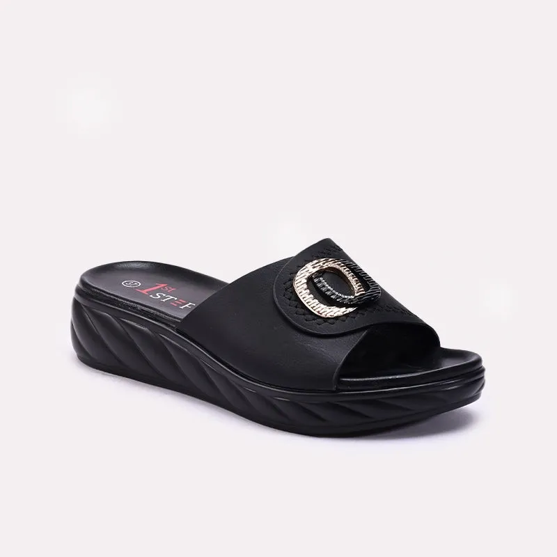 Crystal Glow Couple Pair Womens Black Casual Slippers 0413377