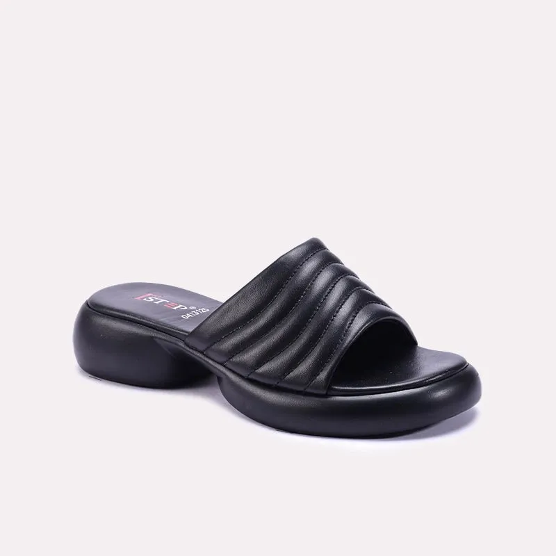 Stable Step Stretch Fabric Weekend Trip Black Chunky Casual Slippers 0413125