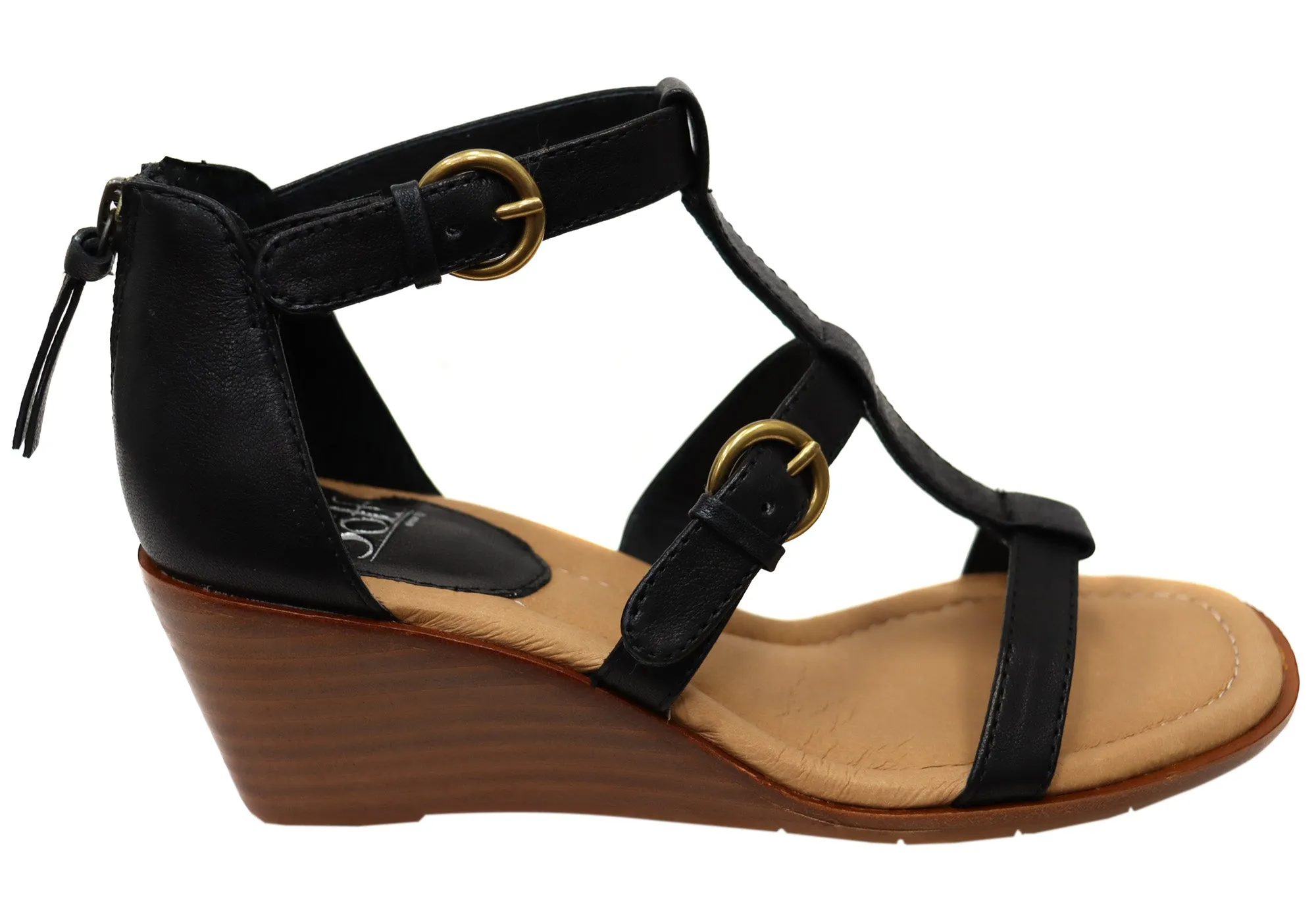 Sofft Gaige Womens Leather Wedge Sandals With Comfort Footbed Ergonomic Build Fashionable Outdoor Footwear