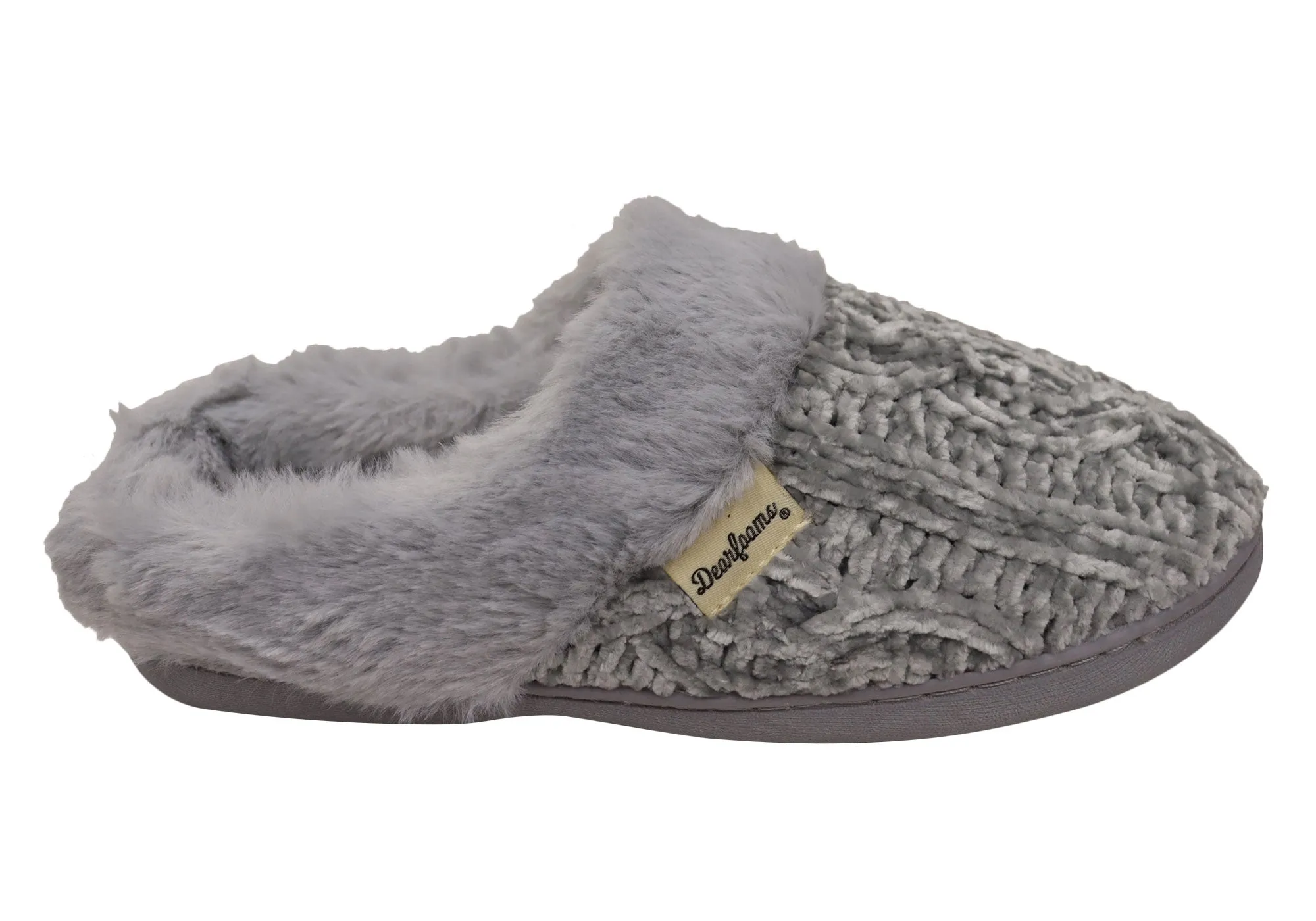 Soft Leather Comfortable Use Dearfoams Womens Comfortable Claire Marled Chenille Knit Clog Slippers