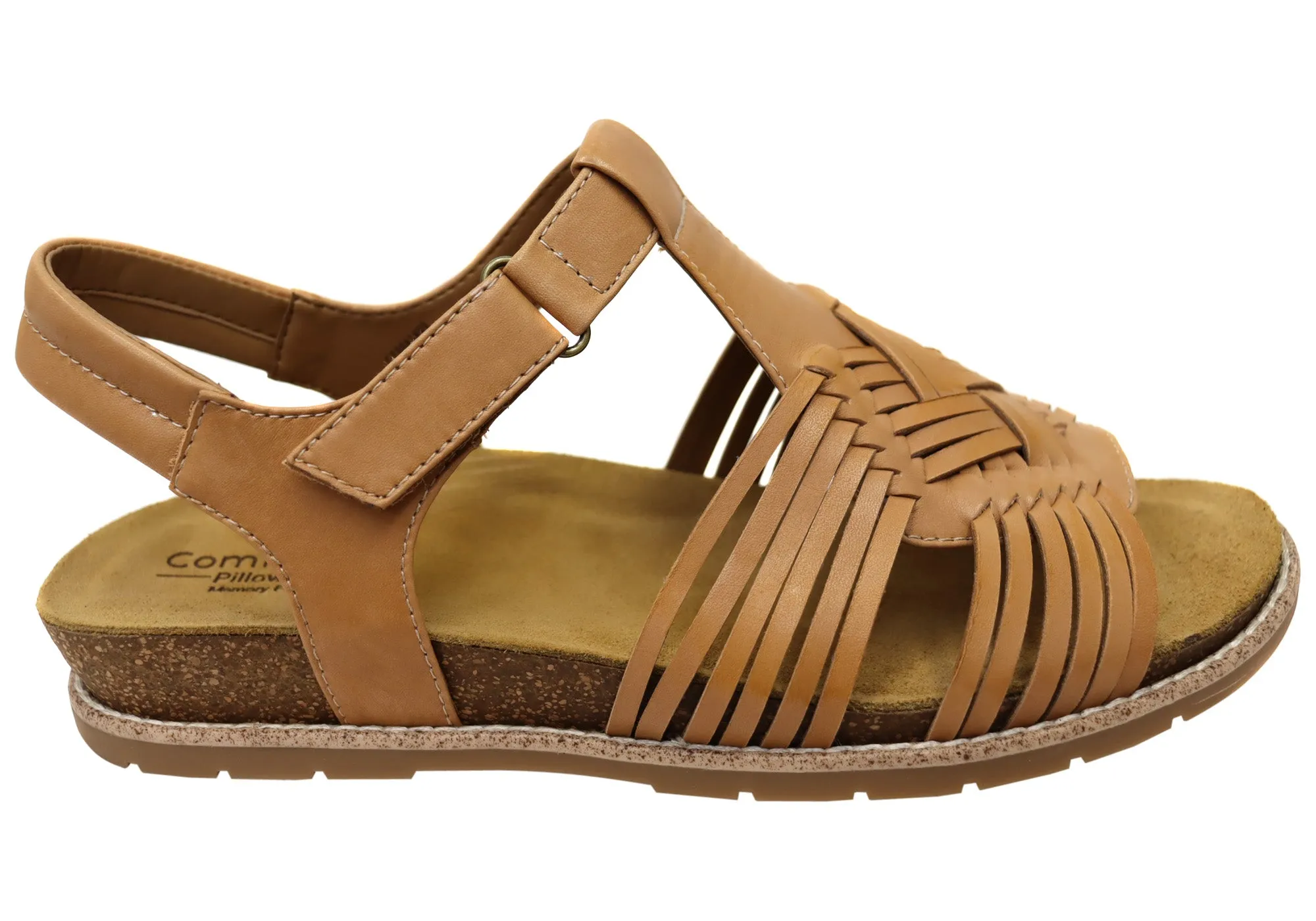 Comfortiva Gladia Womens Comfort Footbed Leather Sandals Wide Fit Everyday Cool