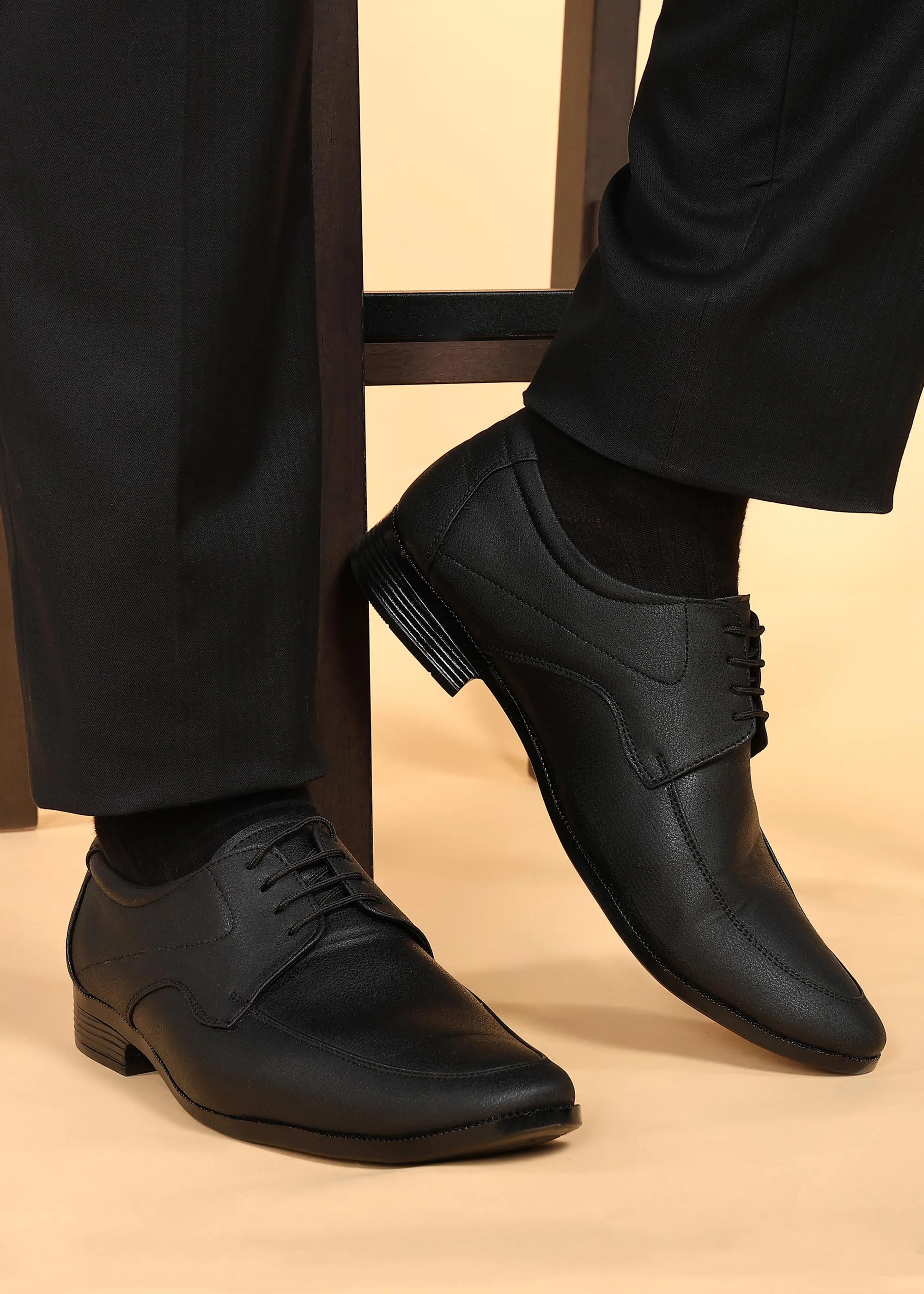 Paragon Men's Black Formal Shoes with Laces| Durable & Sturdy for Outdoor Wear Flex Ease Double Stitch