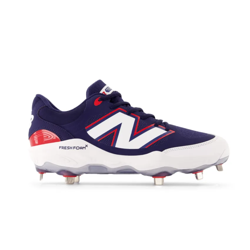 New Balance Men's Fresh Foam X 3000 v7 Metal Baseball Cleats - Navy/White/Red - L3000RB7 Ergonomic Design Star Shine