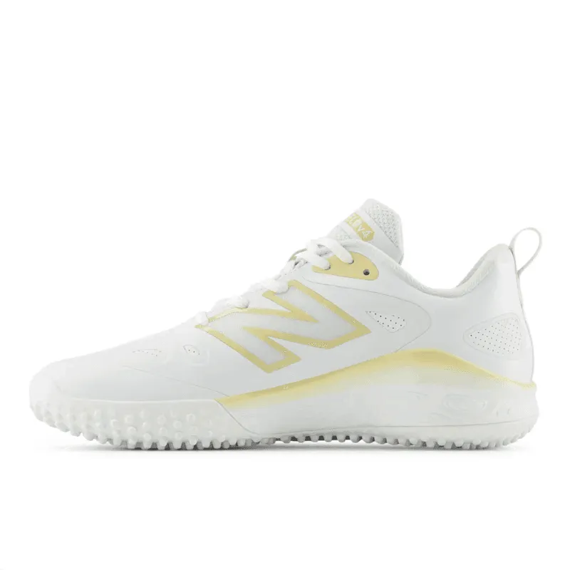 Deep Grip Light Step New Balance Women's Fresh Foam x Velo v4 Turf-Trainer Softball Shoes - White/Gold STVELOC4