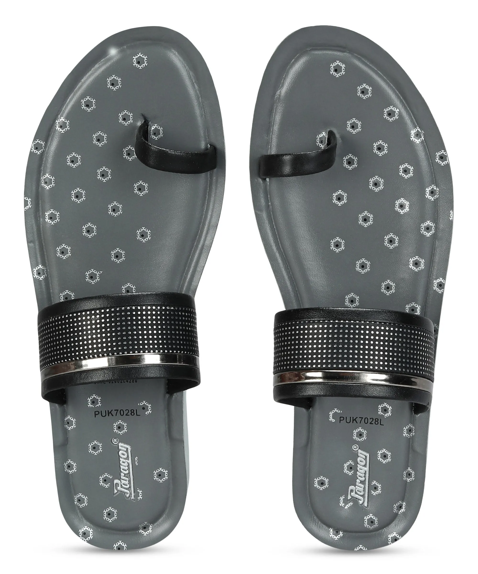 Paragon Women's Slip On Flat Black Sandals | Durable Dailywear Sandals All Season