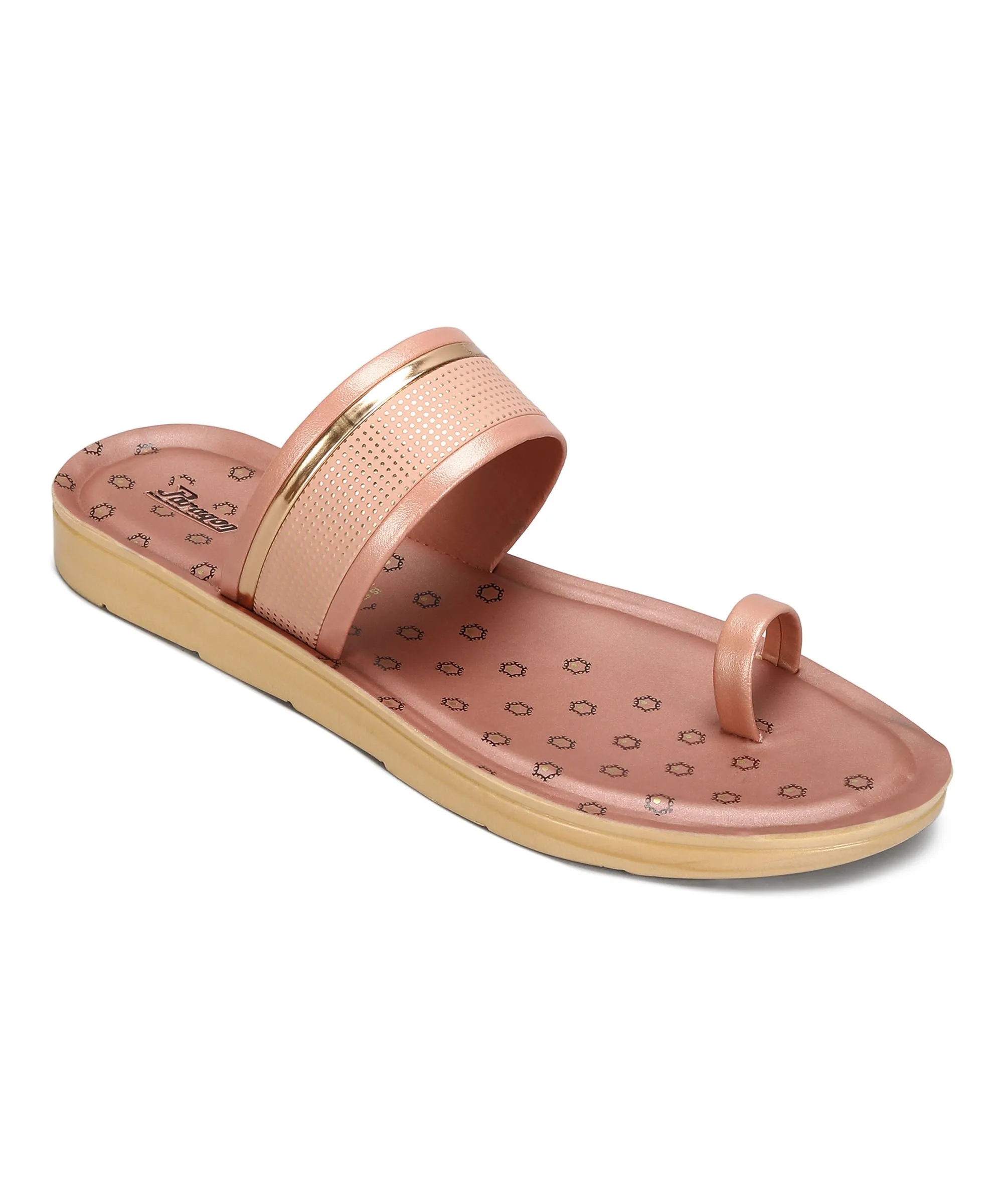 Grip Safe Leaf Touch Paragon Women's Slip On Flat Pink Sandals | Durable Dailywear Sandals