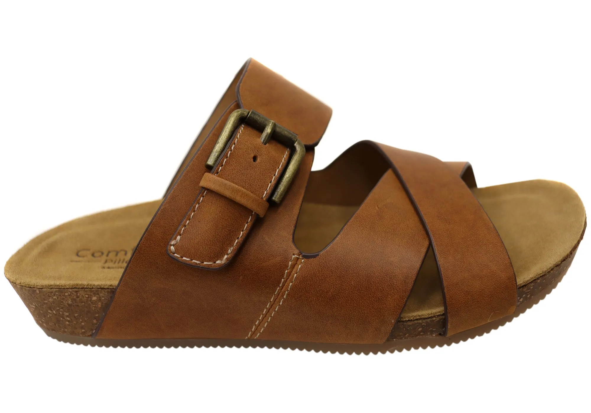 Comfortiva Gervaise Womens Comfort Footbed Wide Fit Leather Sandals Ankle Soft Walking