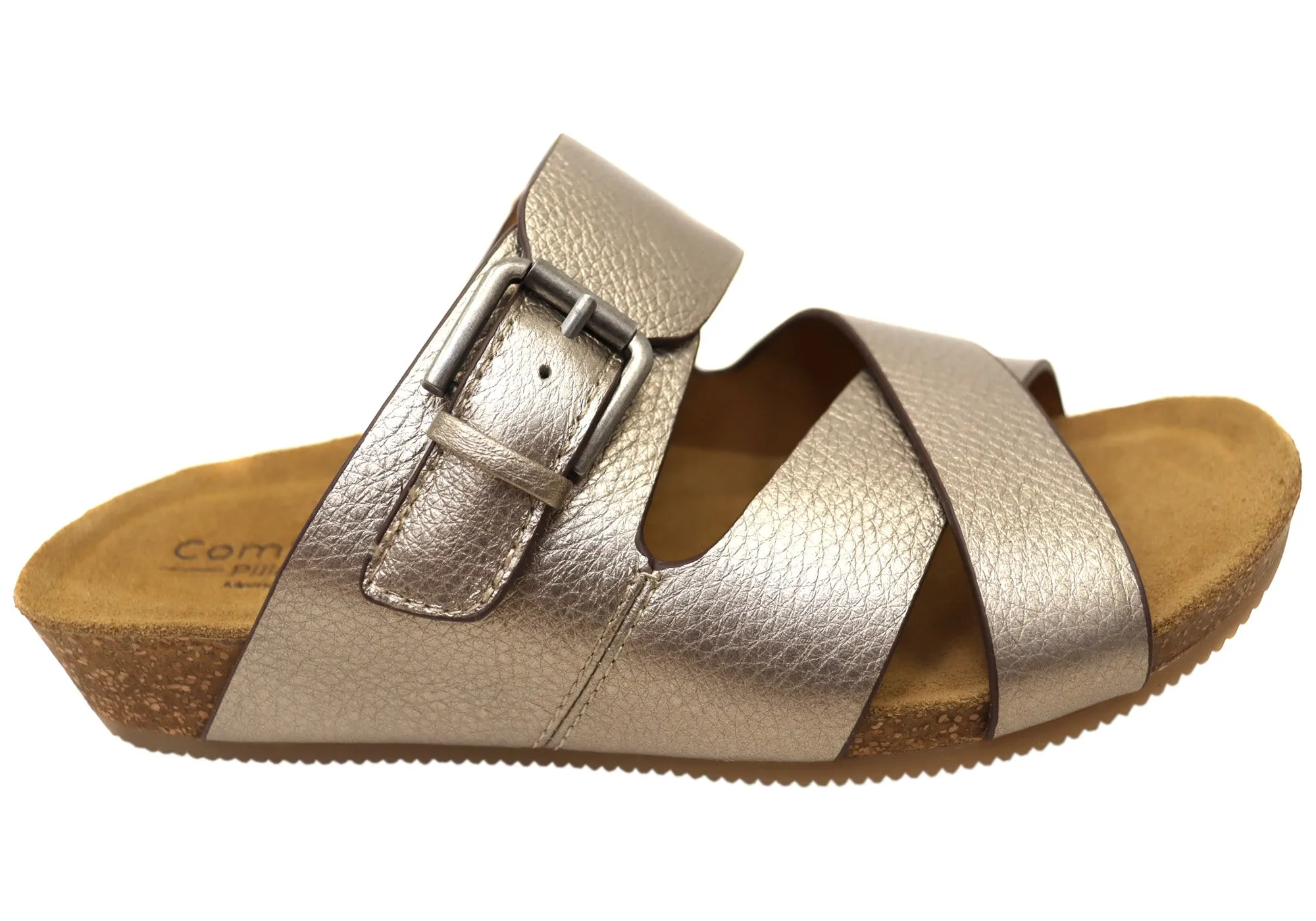Comfortiva Gervaise Womens Comfort Footbed Wide Fit Leather Sandals Trendy Summer Shoes Comfortable All