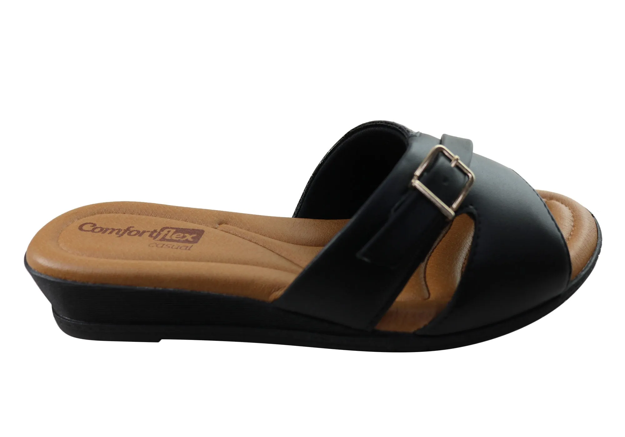 Comfortflex Rosie Womens Comfort Wedge Slides Sandals Made In Brazil Bare Feel Closed Toe