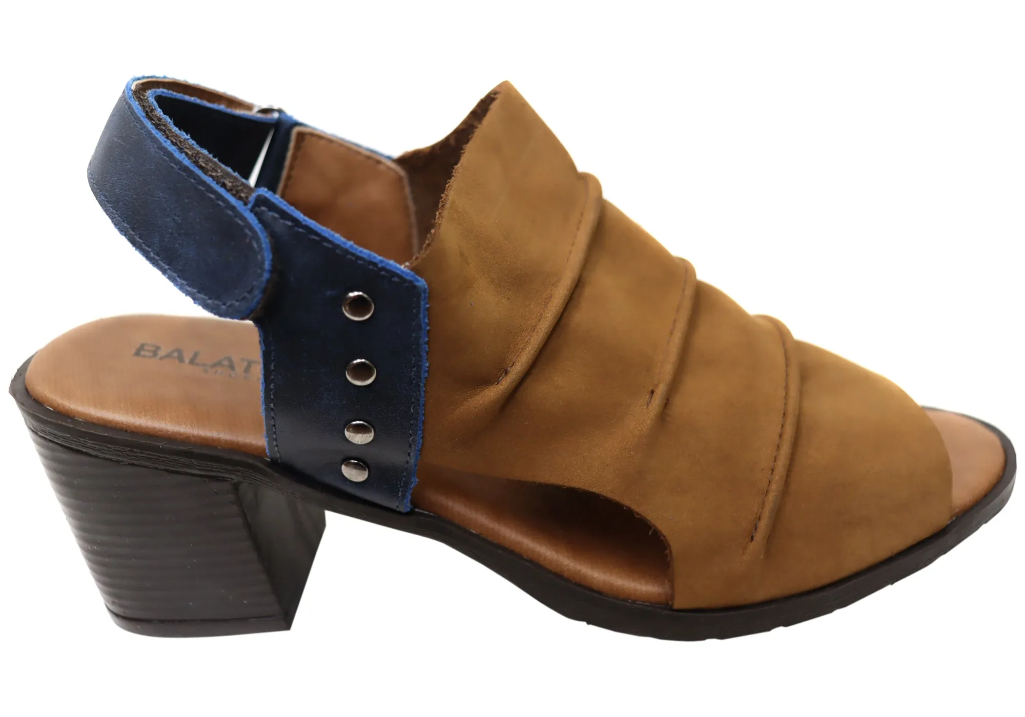 Balatore Cassie Womens Comfortable Brazilian Leather Mid Heel Sandals All Day Supportive Fit