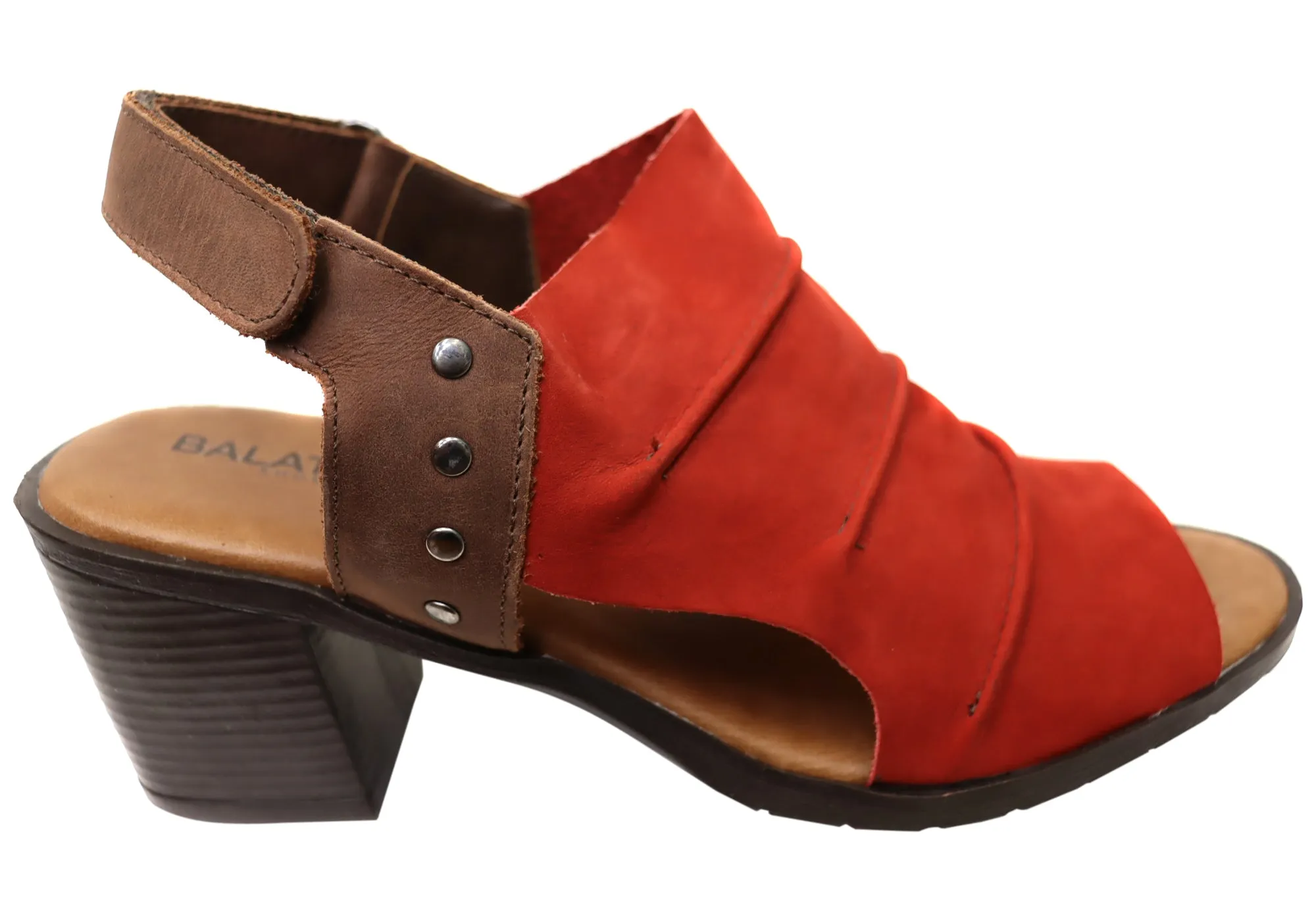 Balatore Cassie Womens Comfortable Brazilian Leather Mid Heel Sandals foldable Bare Motion