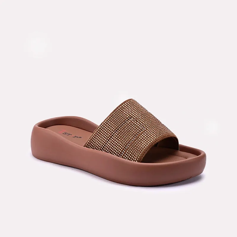 Denim Cool Womens Brown Platform Slippers 0413363