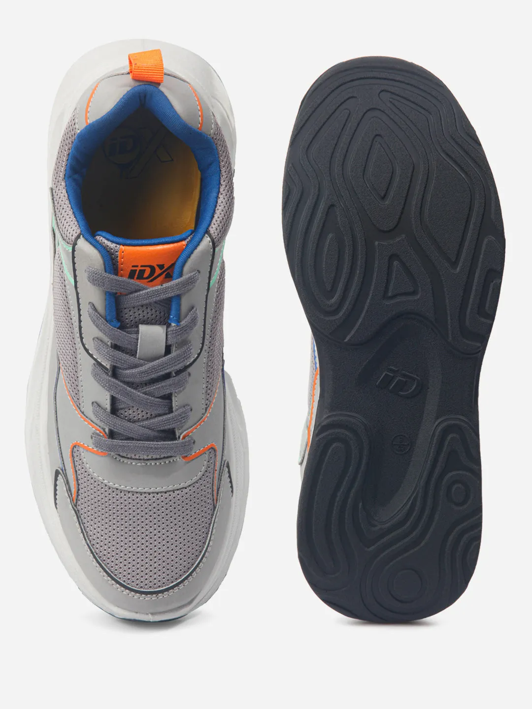 Arch Support Technology Compression Molded Cushioning Men's Grey Spectrum Lace Up Sneakers (IX1066)