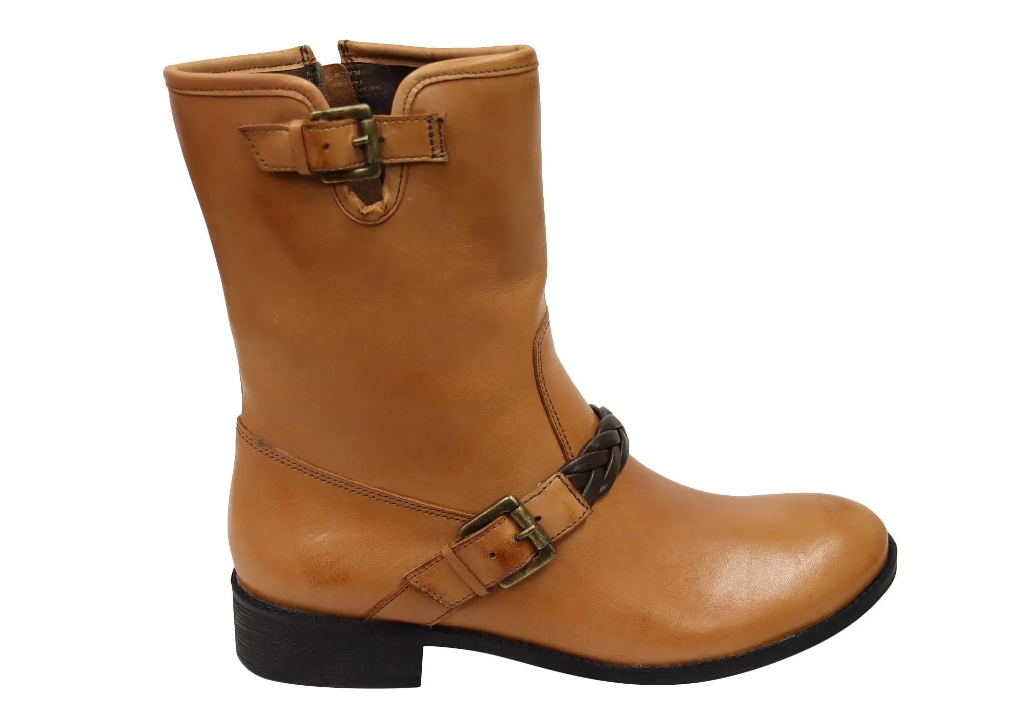 Flexible Frame Functional Minimalist Via Paula Betty Womens Comfort Brazilian Leather Mid Calf Boots