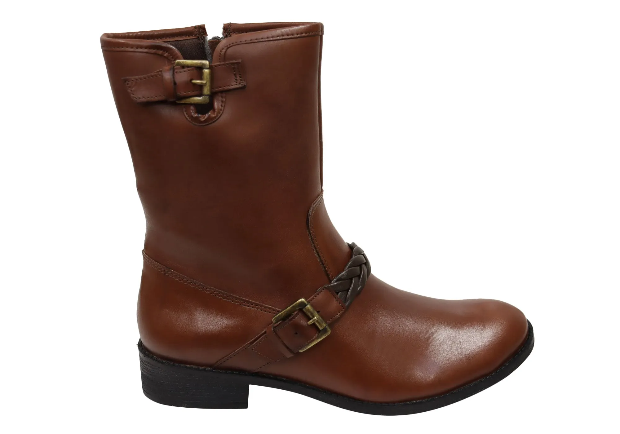 Via Paula Betty Womens Comfort Brazilian Leather Mid Calf Boots Slip   Resistant Shock Absorbing Mountain Hike