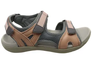Scholl Orthaheel Bribie Womens Leather Adjustable Supportive Sandals Good Grip Sandy Path