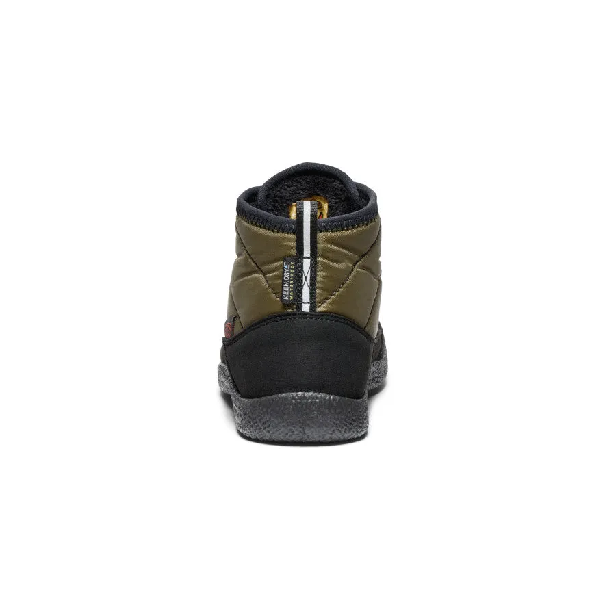 Pull on Breathable Mountain Hike Big Kids' Howser II Waterproof Chukka  |  Dark Olive/Gold Flame
