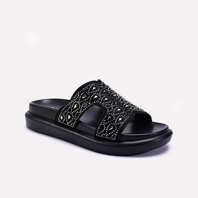 Womens Black Soft Casual Slippers 0413321 Stone Glam Breathable mesh