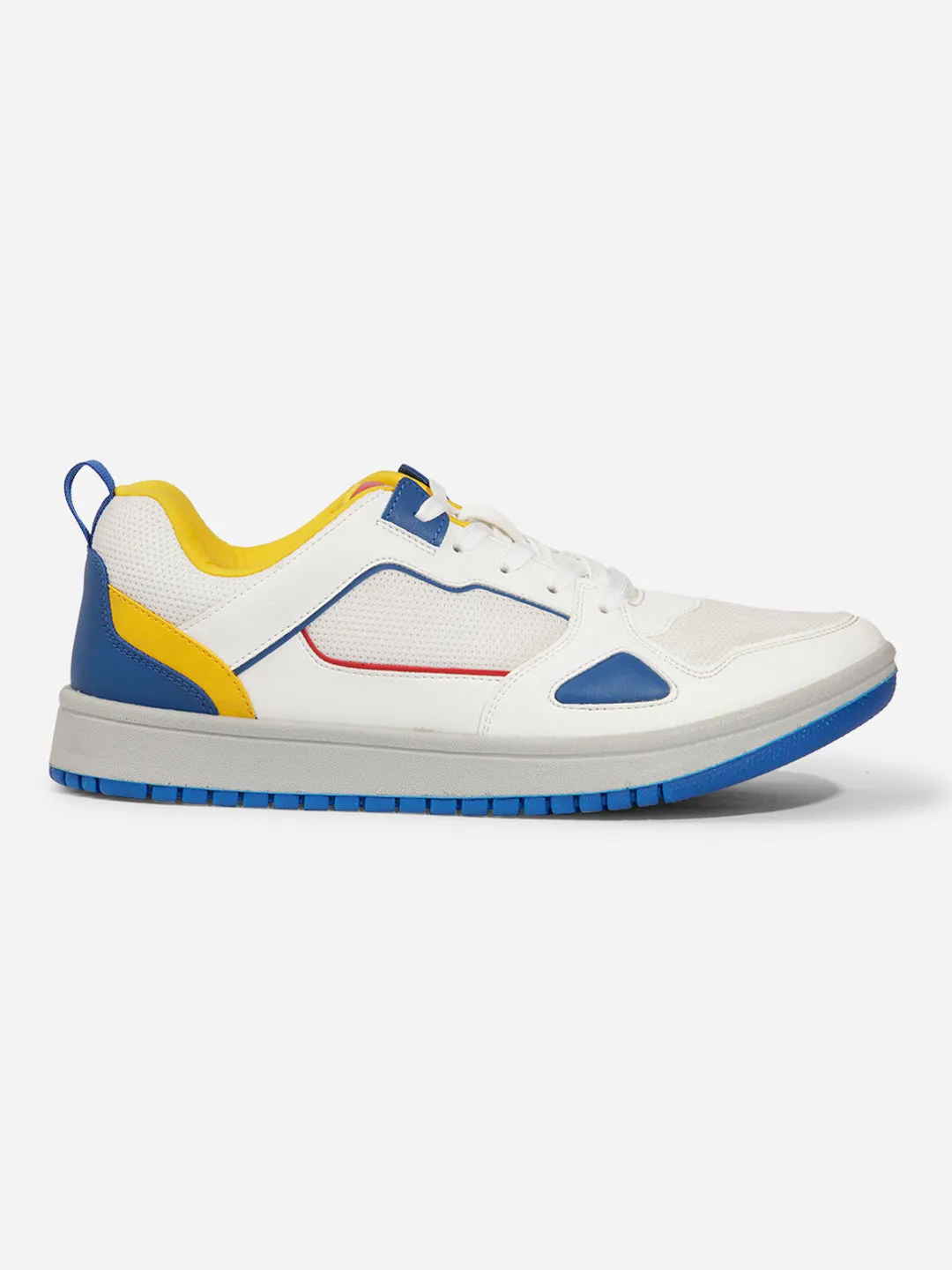 Slim Design Men's White Blue Lace Up Sneakers (IX6011)