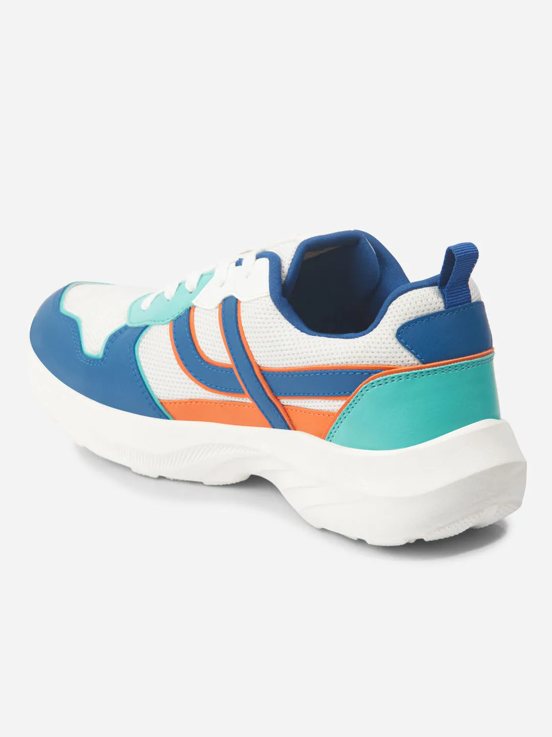 Men's Colourblocked White Lace Up Sneakers (IX7129) Smart Look