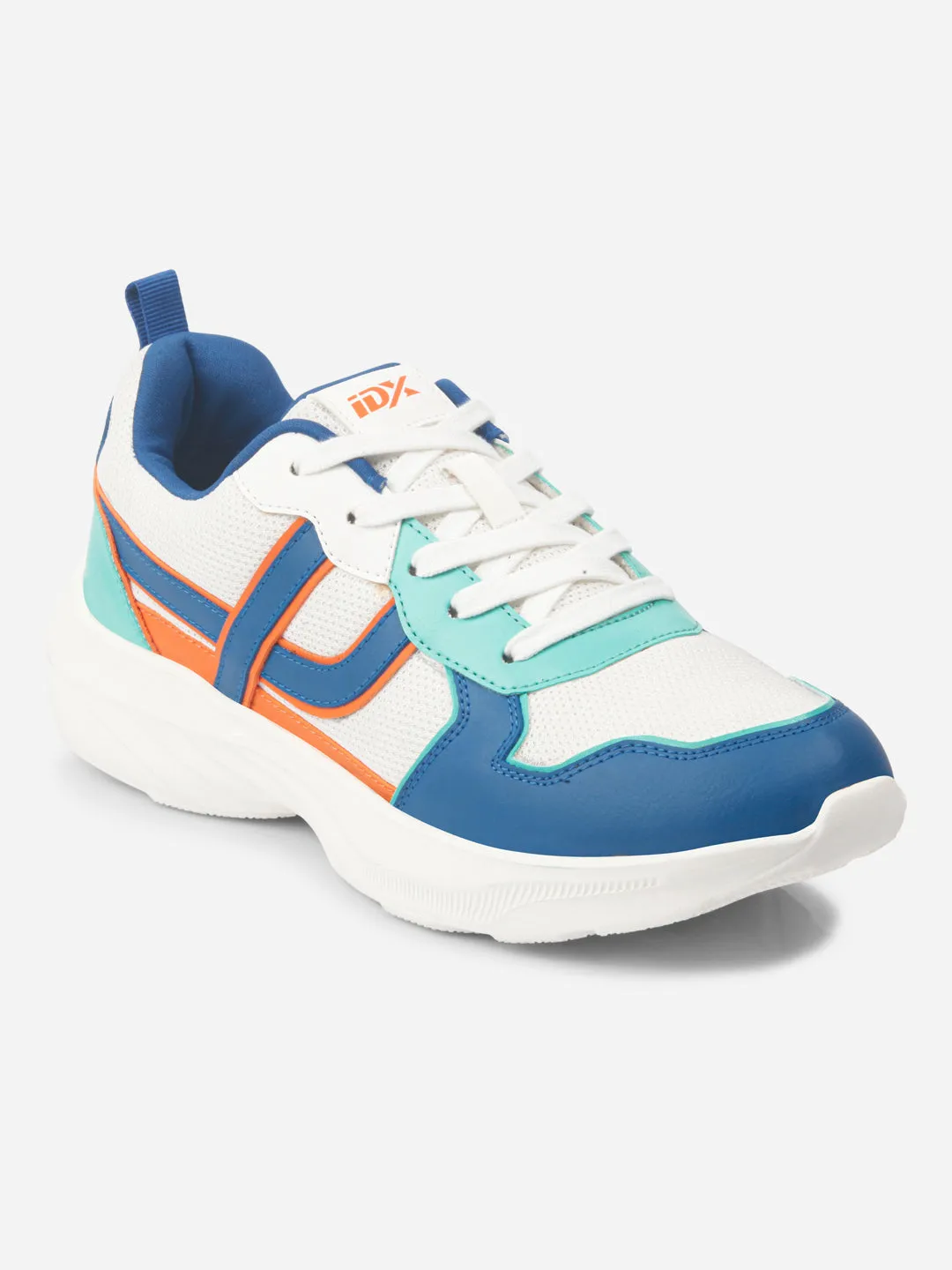 Soft Collar Lining Smooth Lines Men's Colourblocked White Lace Up Sneakers (IX7129)