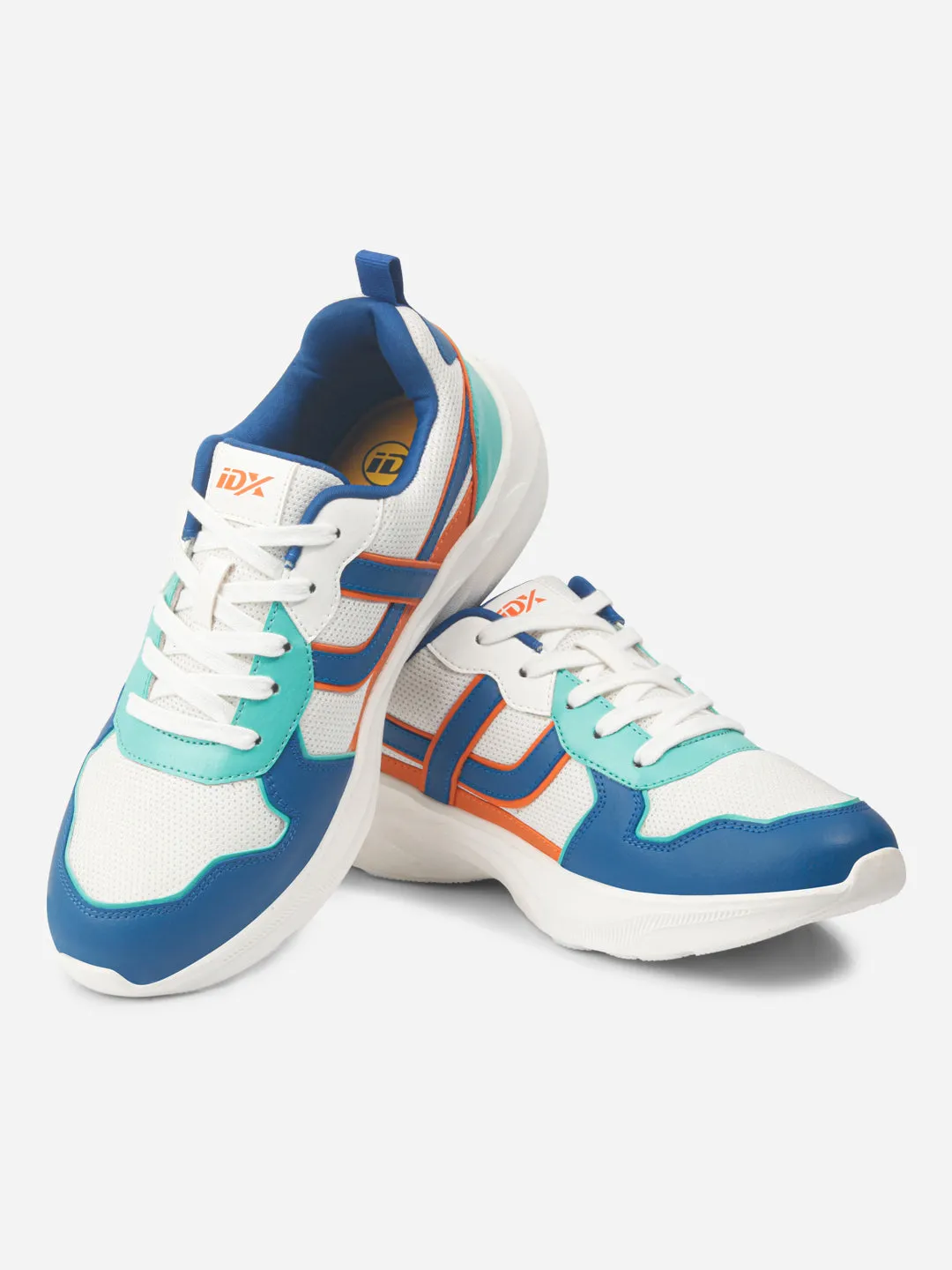 Adjustable Design Men's Colourblocked White Lace Up Sneakers (IX7129)