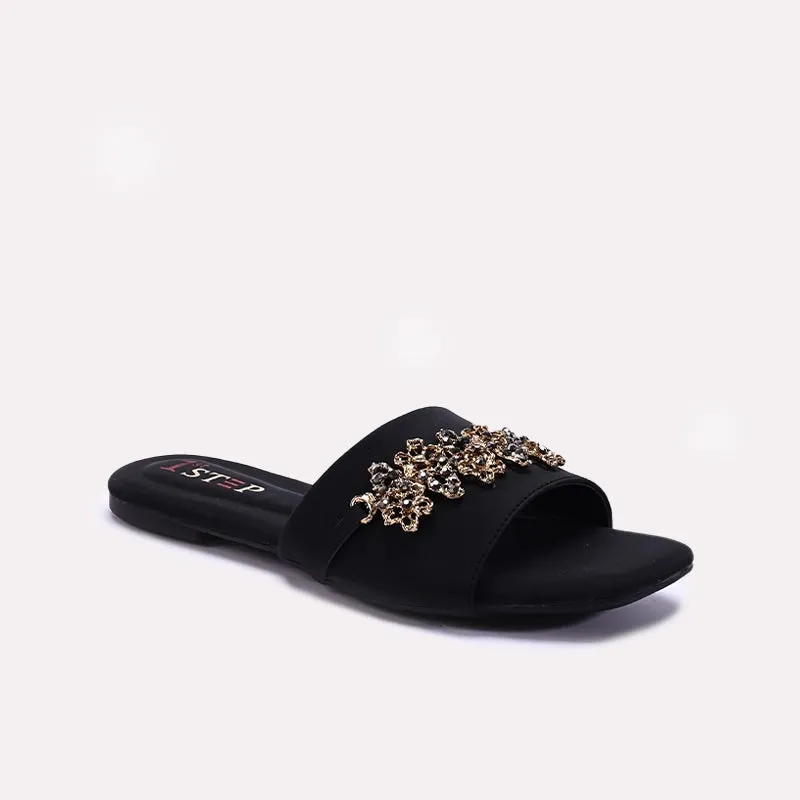 Reinforced Seams Womens Black Casual Flat Slippers 0412948