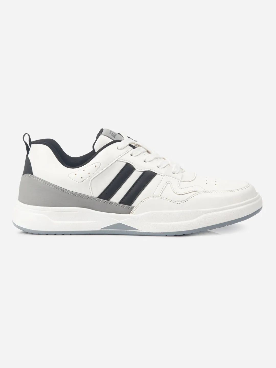 Elastic Material Classic Men's White Lace Up Sneakers (IX6017)