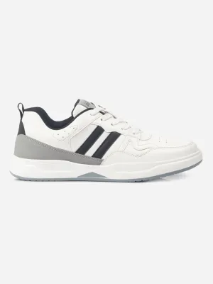Elastic Material Classic Men's White Lace Up Sneakers (IX6017)