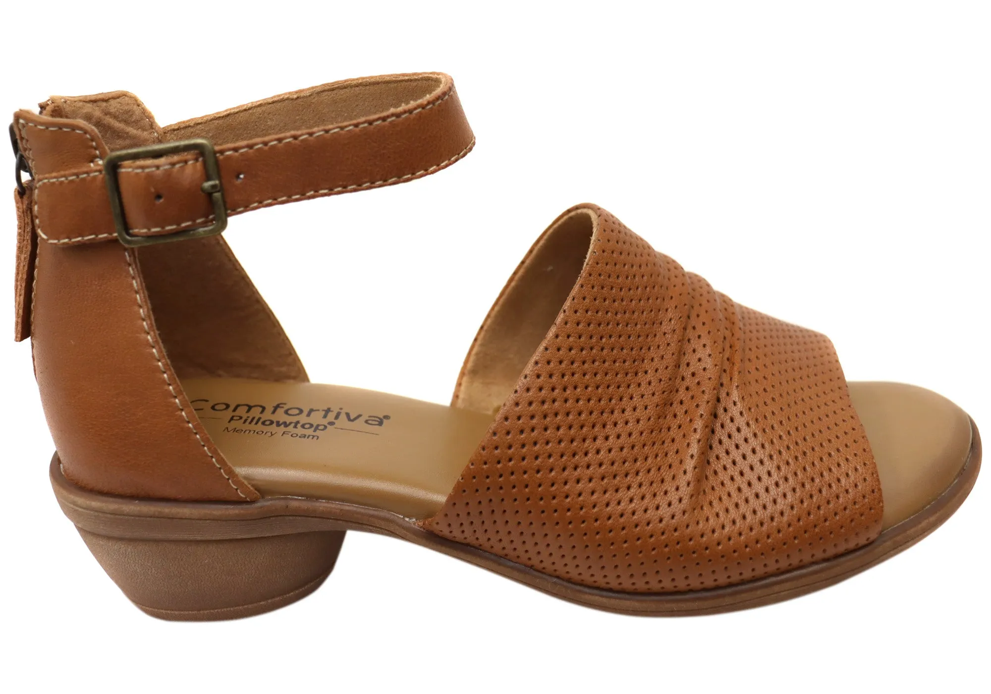 Water Friendly Slip Resistant Sole Comfortiva Newnan Womens Comfort Footbed Wide Fit Leather Sandals