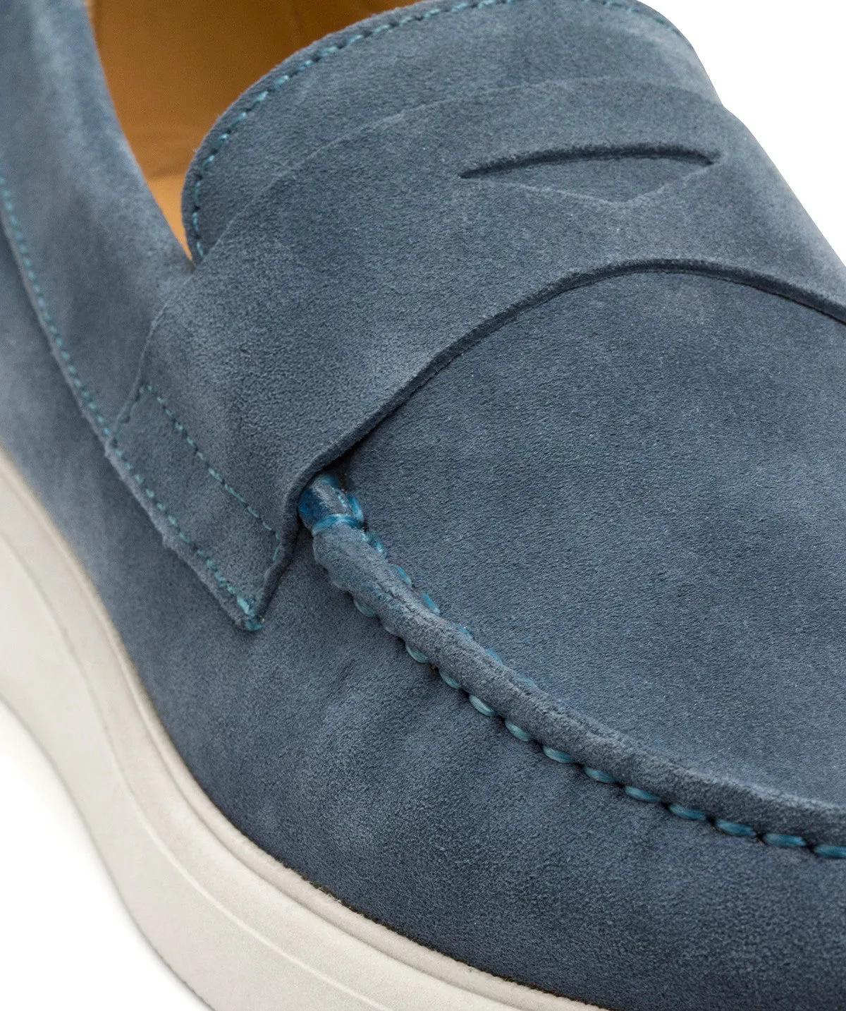 Mocassin ACAPULCO Veau Velours Bleu Azur Bride Side