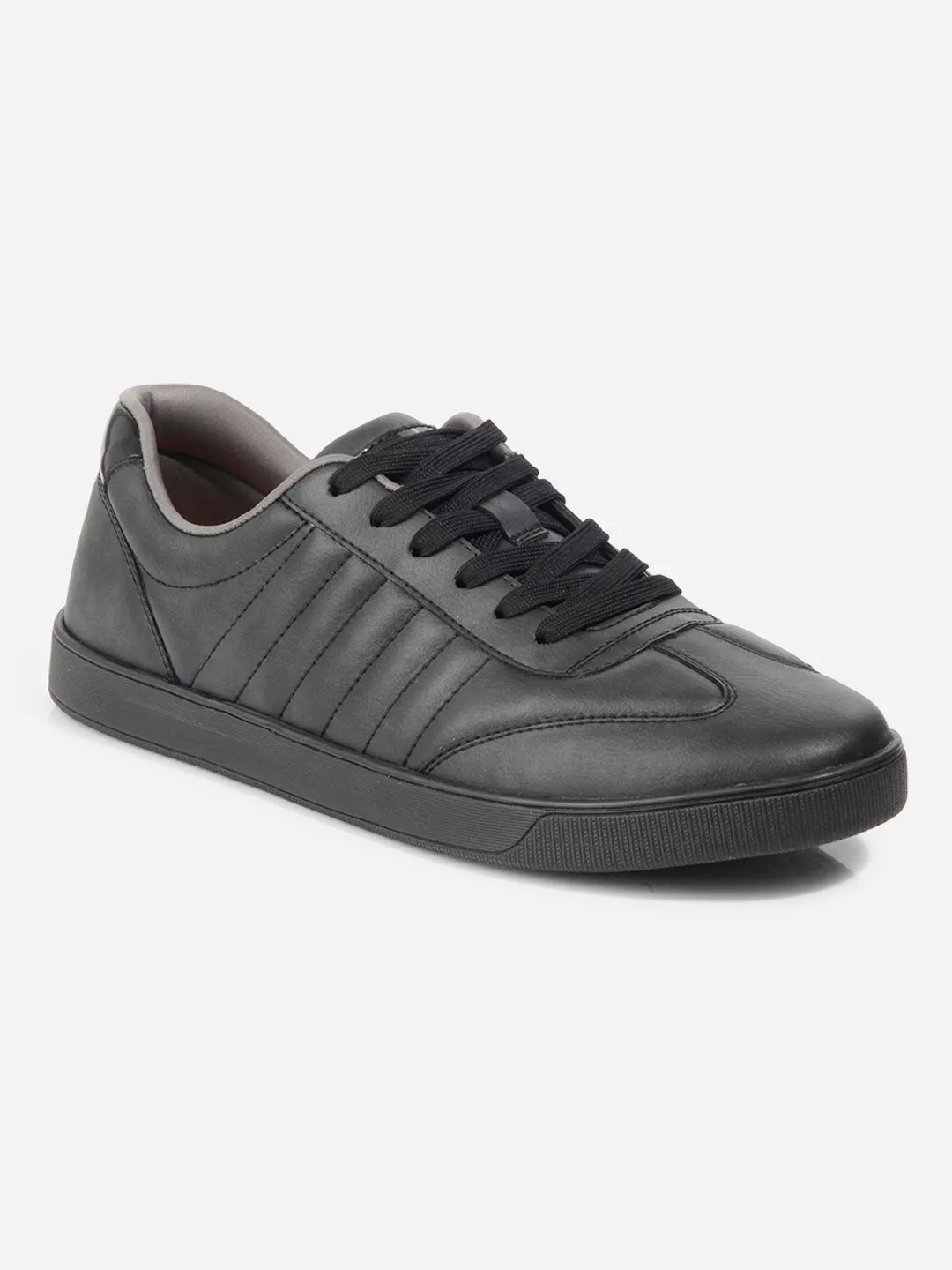 Men's Black Lace Up Sneakers IX6020 Cool Interior