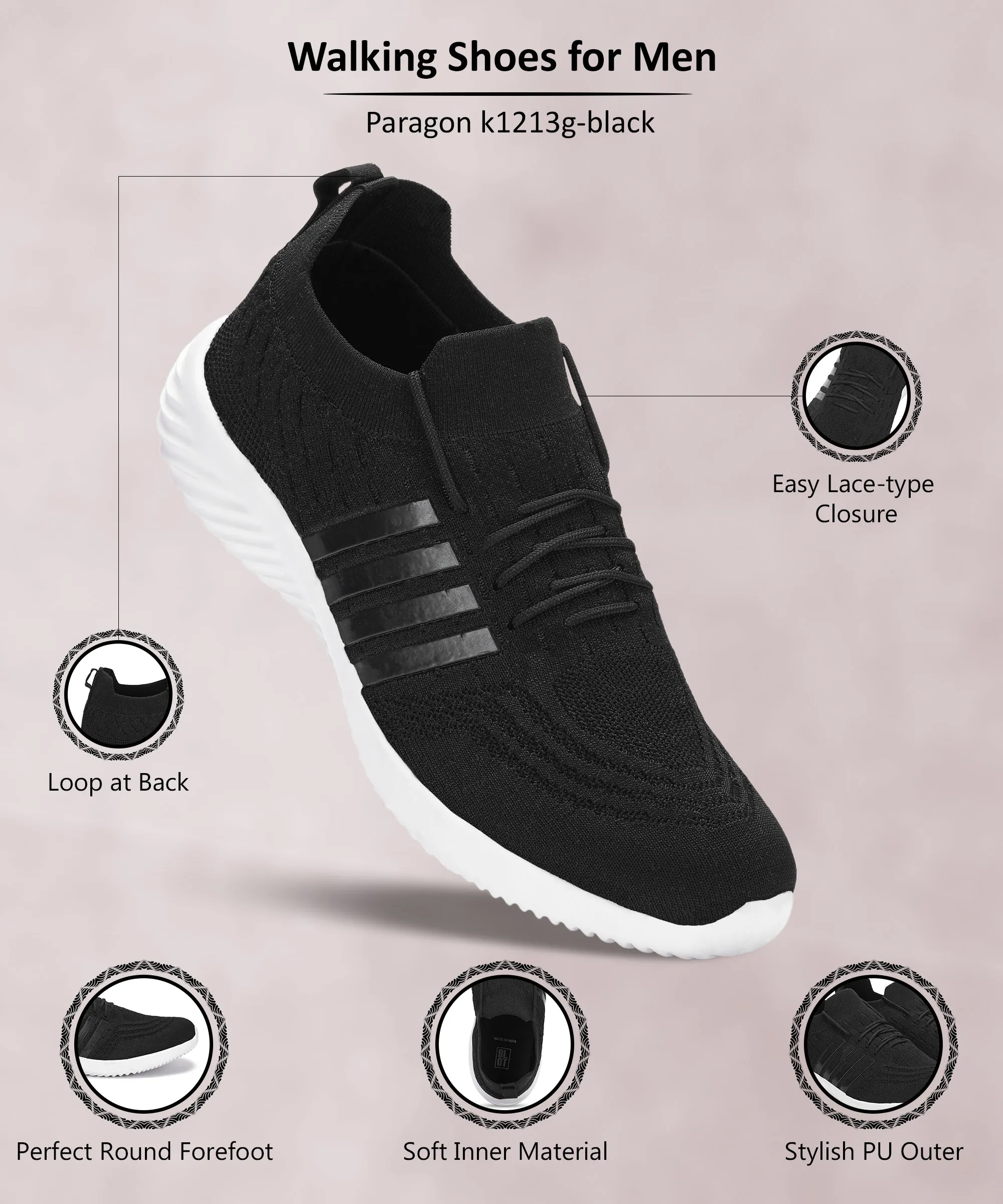 Paragon  K1213G Men Walking, Running, Training, Cricket, Gym, Sports Shoes | Athletic Shoes with Comfortable Cushioned Sole for Daily Outdoor Use Toe Protection