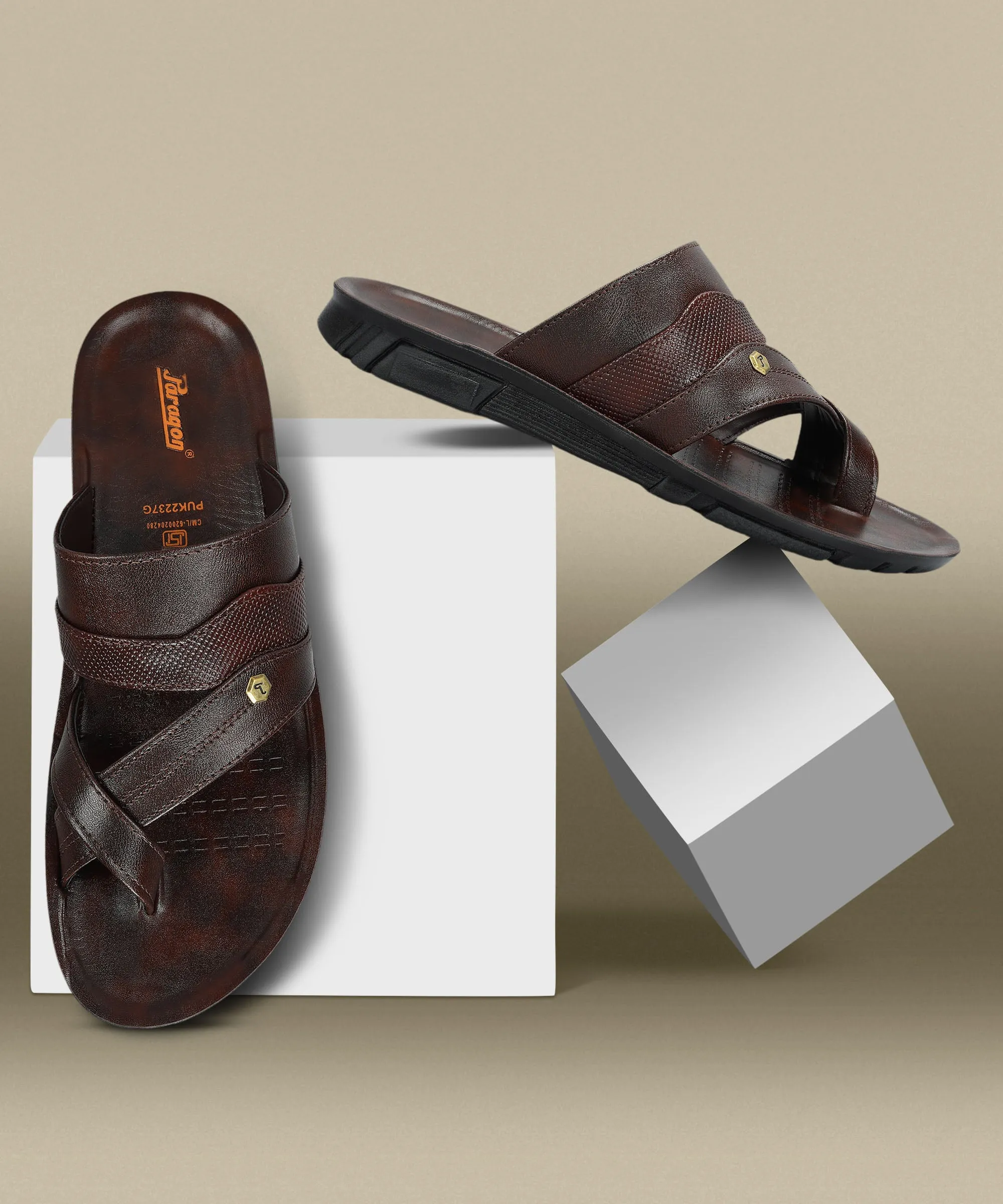 Paragon Men's Slip-on Brown Sandals for Men | Comfortable Sole & Durable Non-Slip Shoes