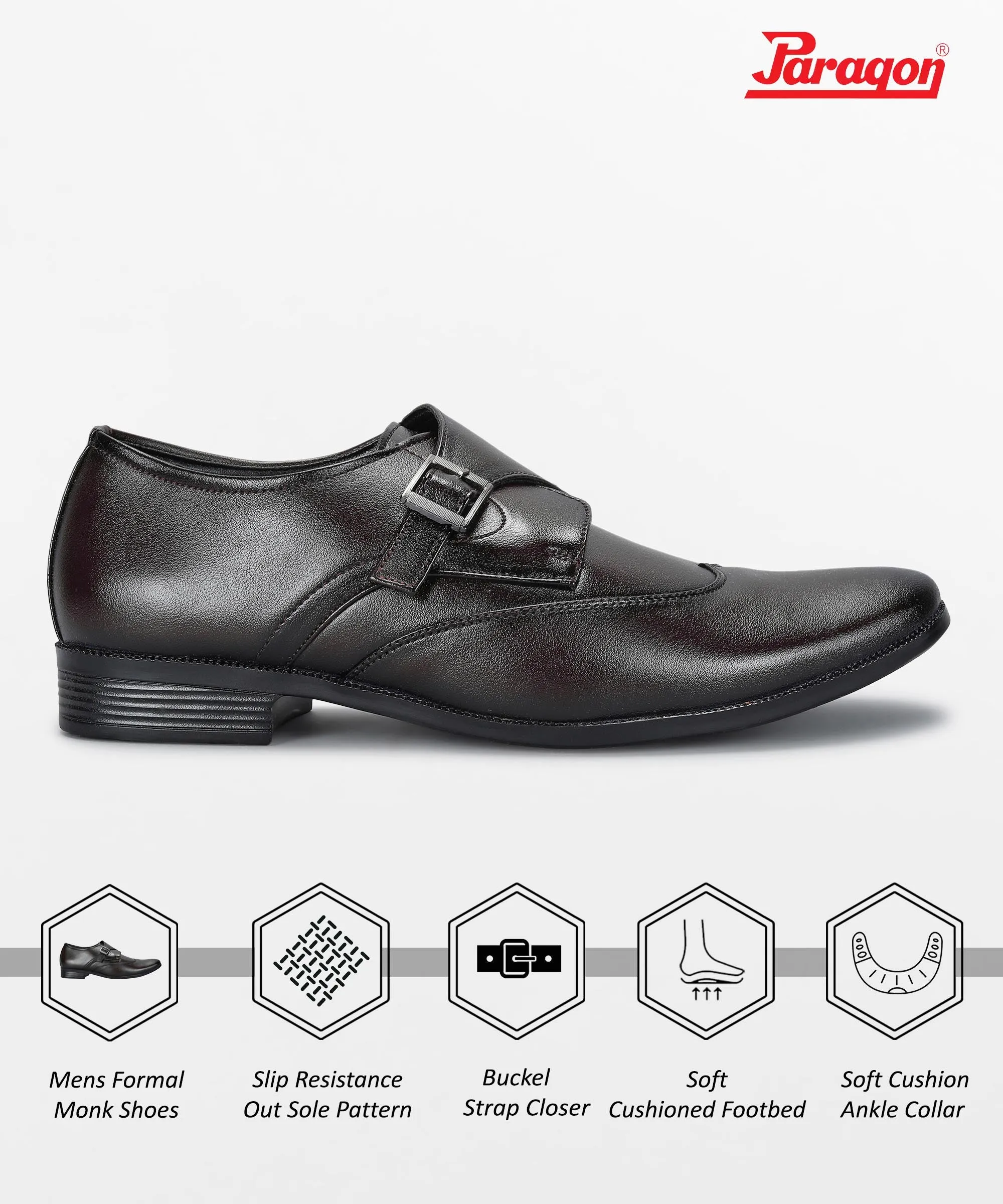 Quick Travel Taper Shape Paragon Men's Brown Formal Shoes with Buckle| Durable & Sturdy for Outdoor Wear