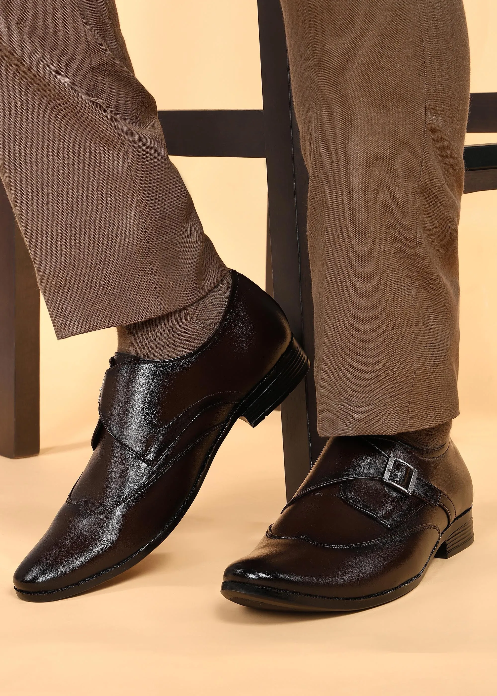 Slip On Paragon Men's Brown Formal Shoes with Buckle| Durable & Sturdy for Outdoor Wear