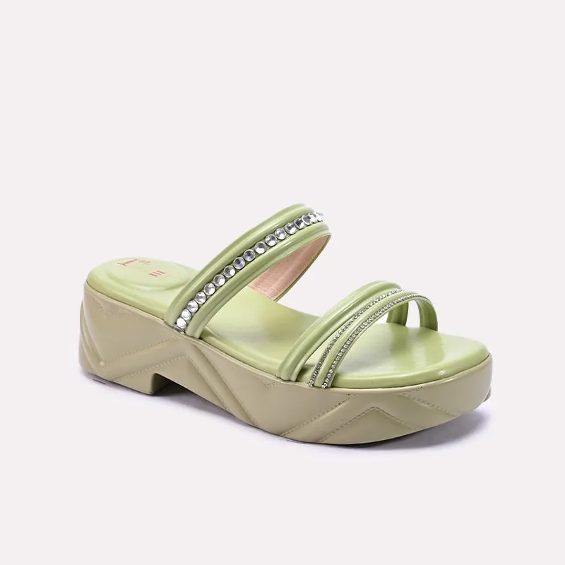 Green Casual Platform Slippers 0413152 High Arch